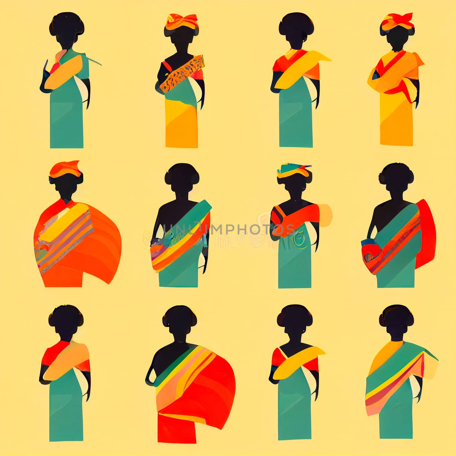 Illustration of a group of people of one ethnicity. Color illustration, square design
