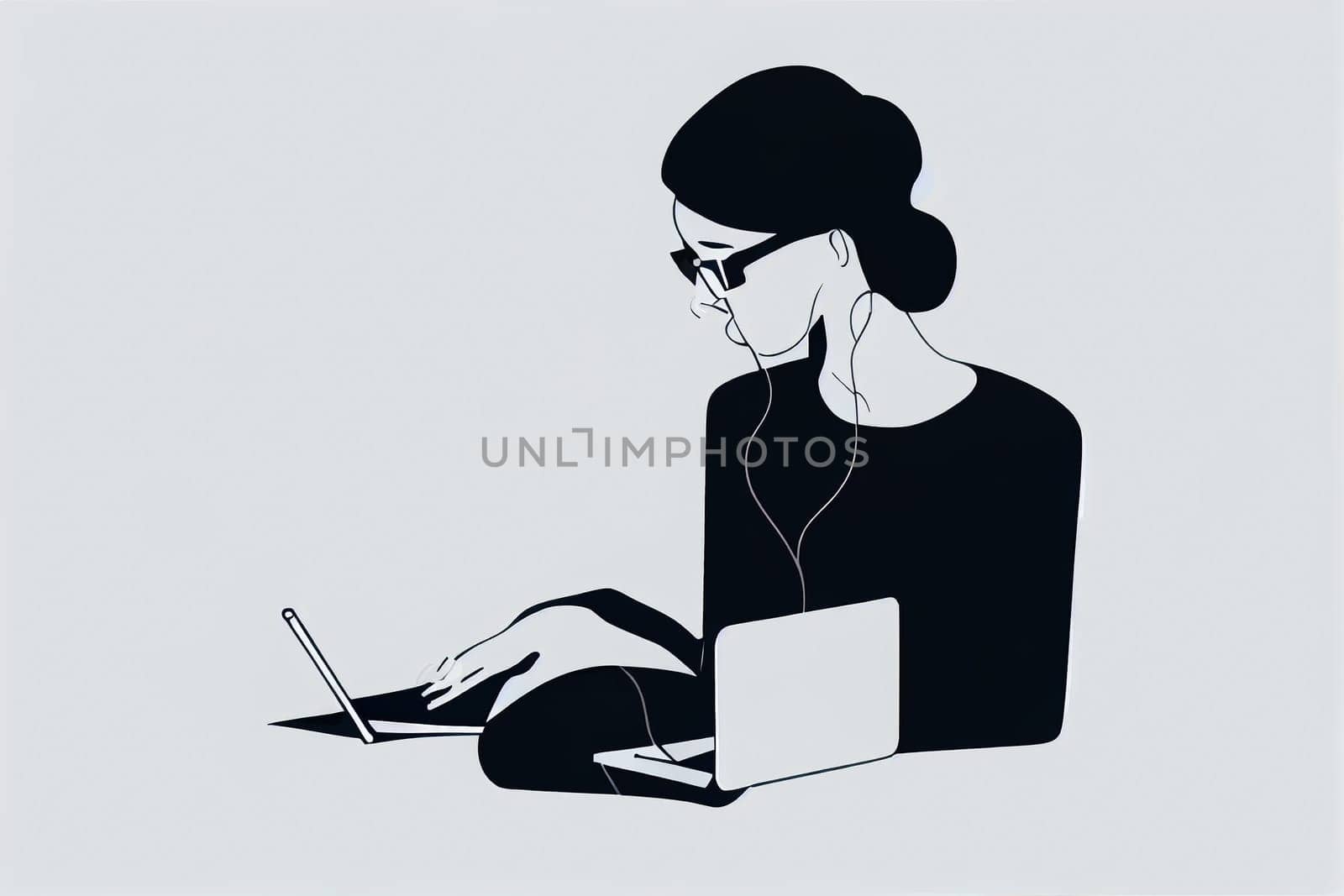 Illustration of a working girl sitting at her workplace