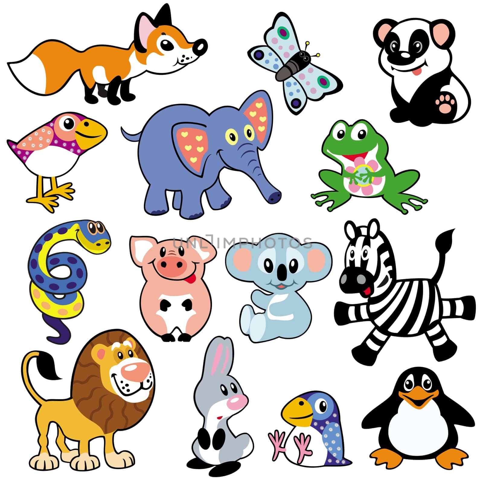 set with cartoon animals for babies and little kids,vector pictures isolated on white background