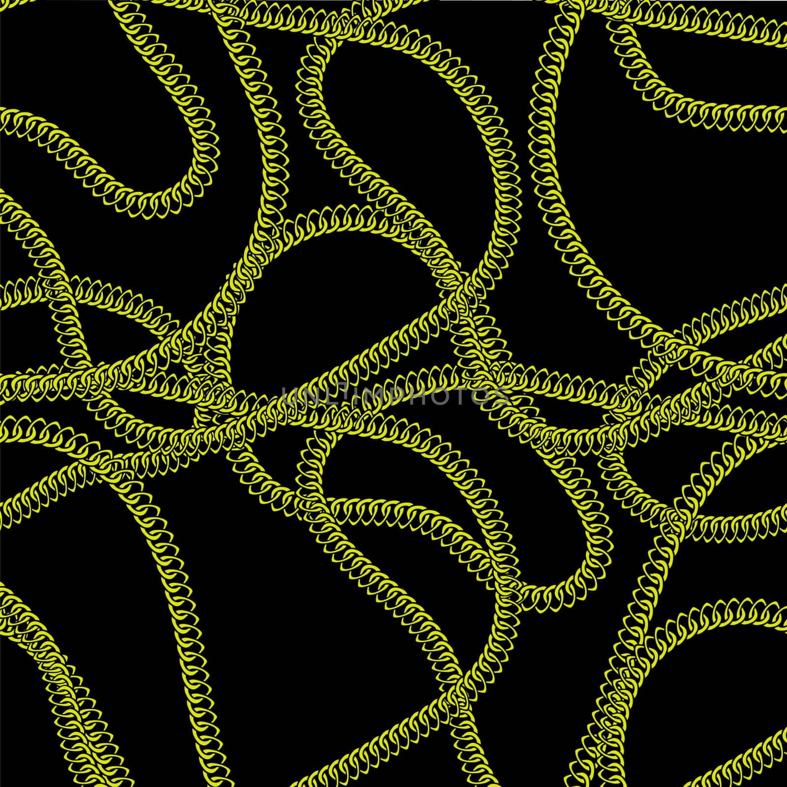 Gold seamless pattern with hand drawn chain. Perfect for wallpapers, web page backgrounds, surface textures, textile. Isolated on black background.