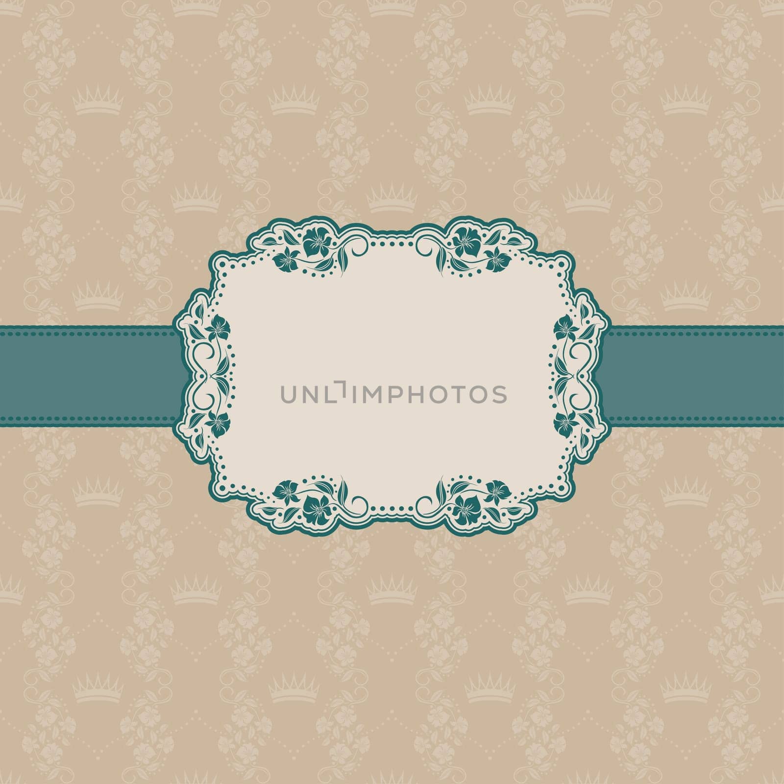 Vector template frame design for greeting card . Background - seamless pattern.