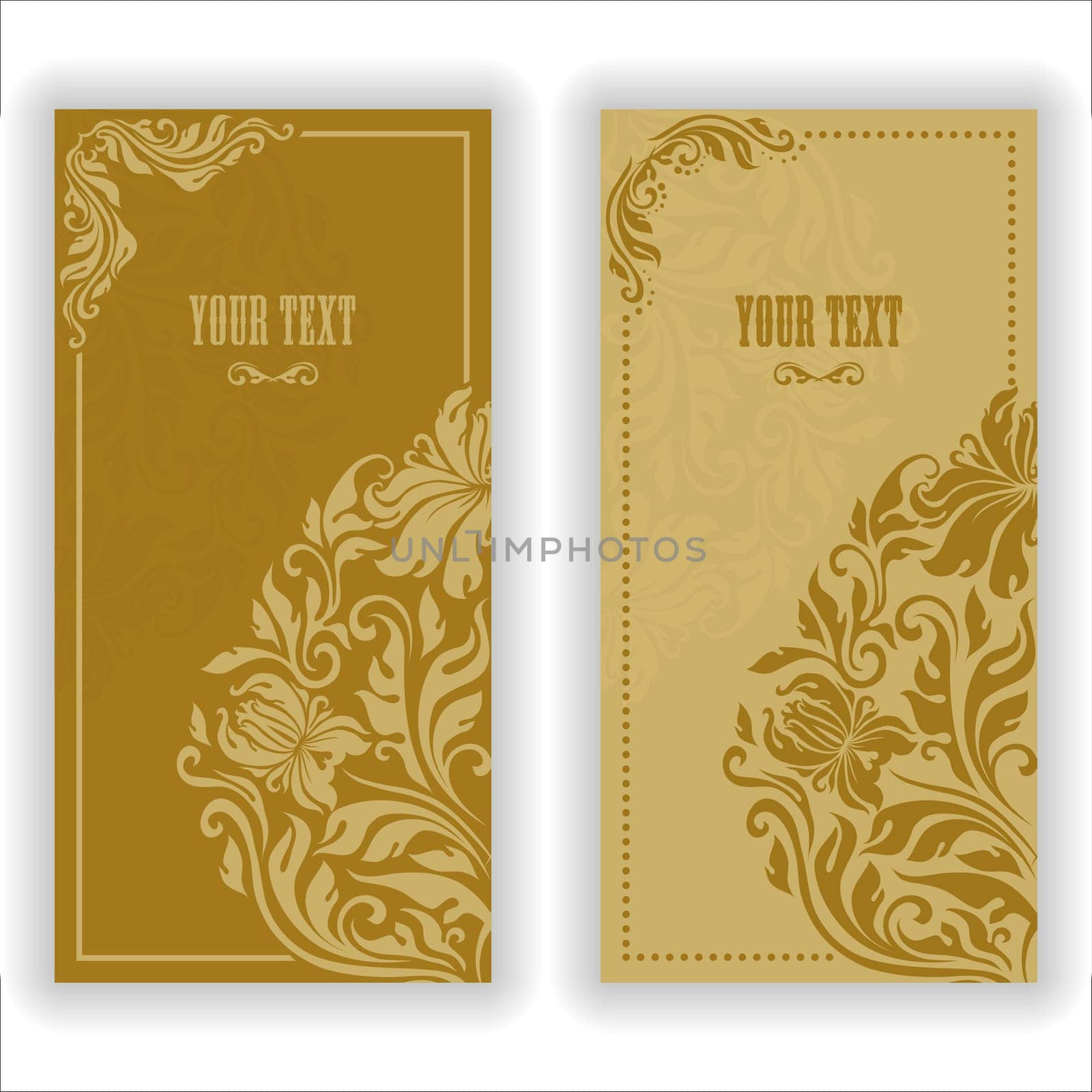 Template design for invitation with damask ornaments. Vector illustration in vintage style.