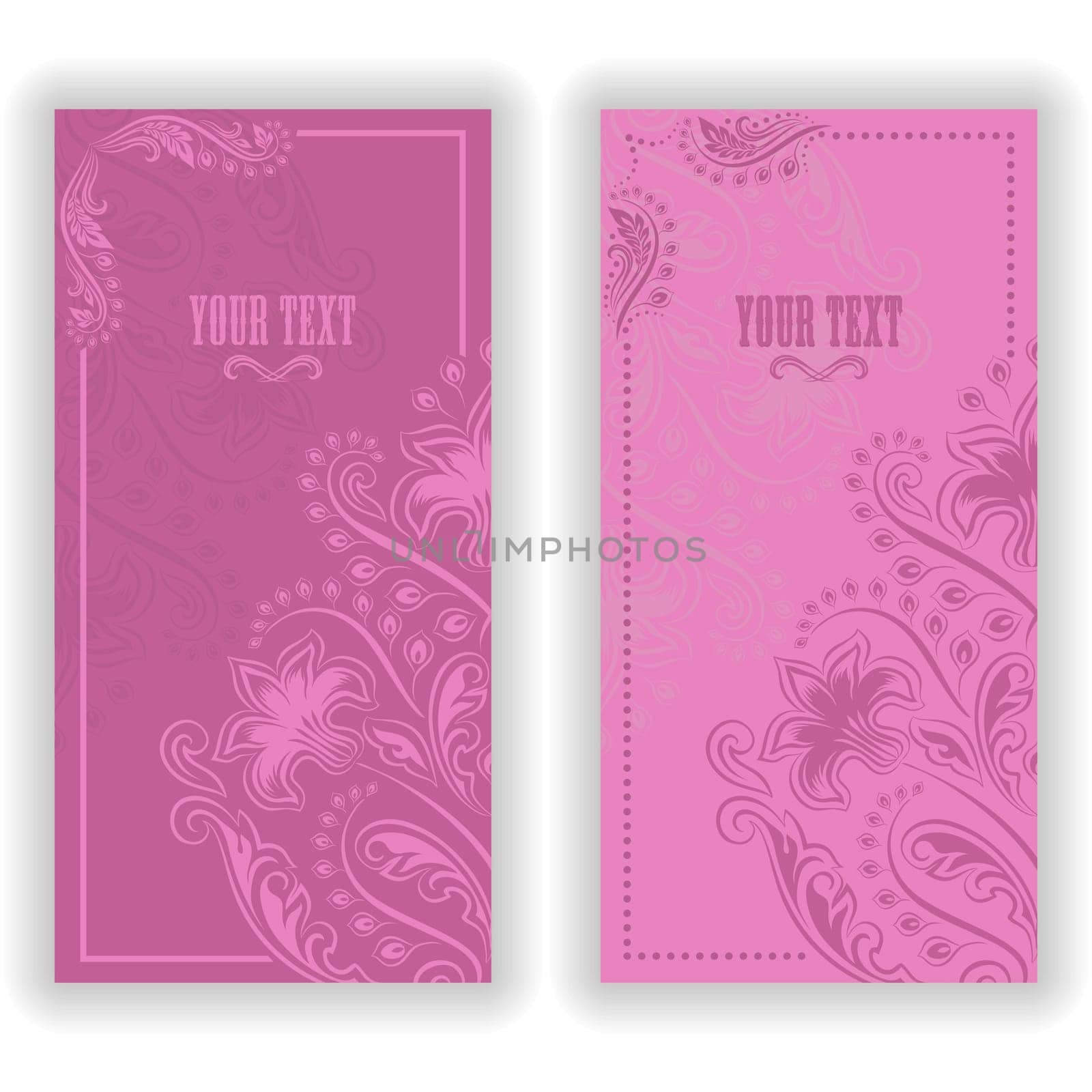 Template design for invitation with damask ornaments. Vector illustration in vintage style.