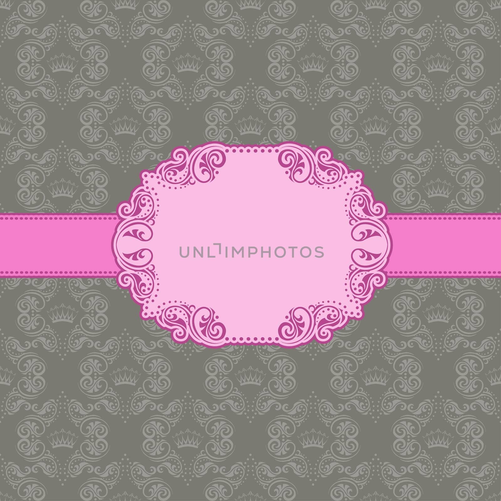 Vector template frame design for greeting card . Background - seamless pattern.