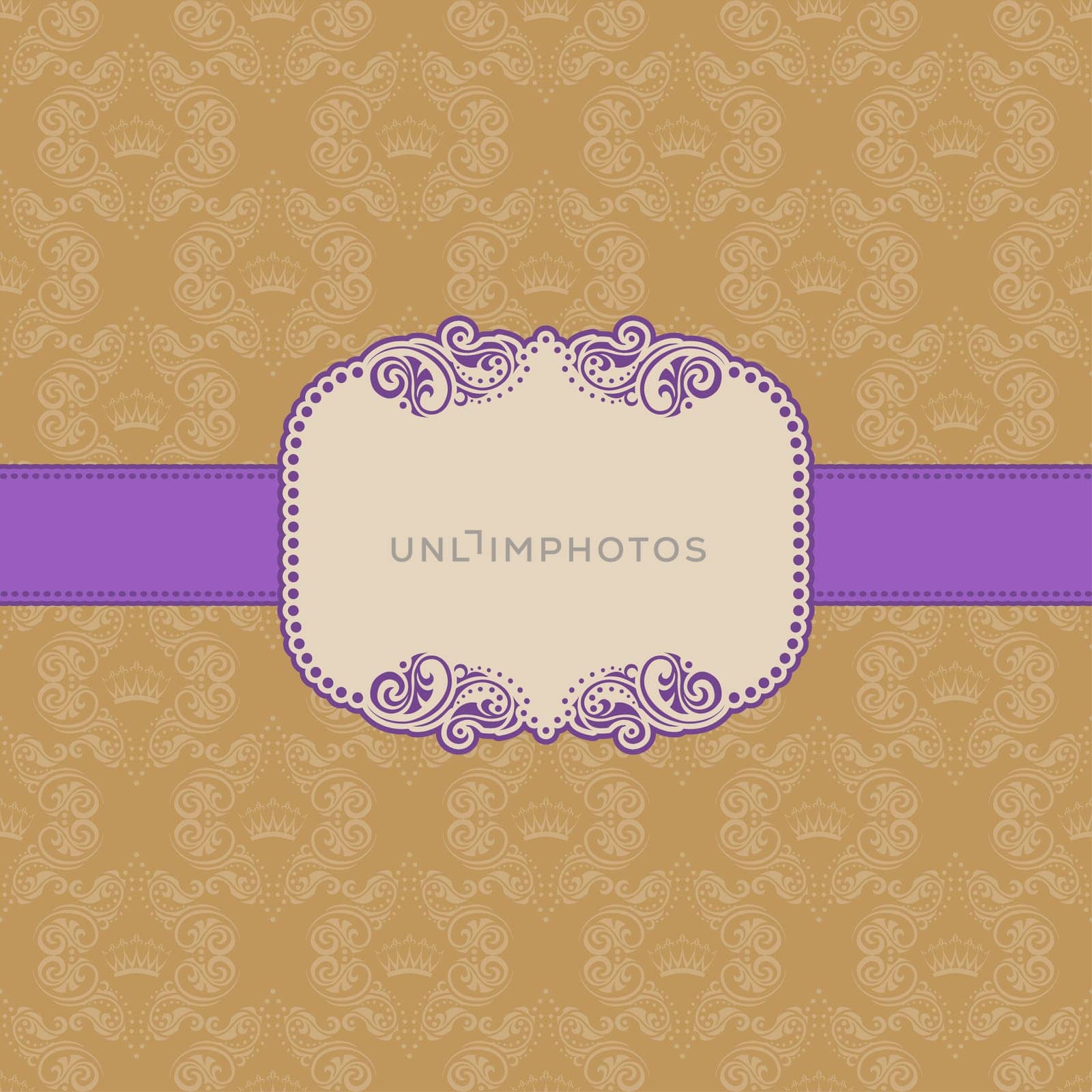 Vector template frame design for greeting card . Background - seamless pattern.
