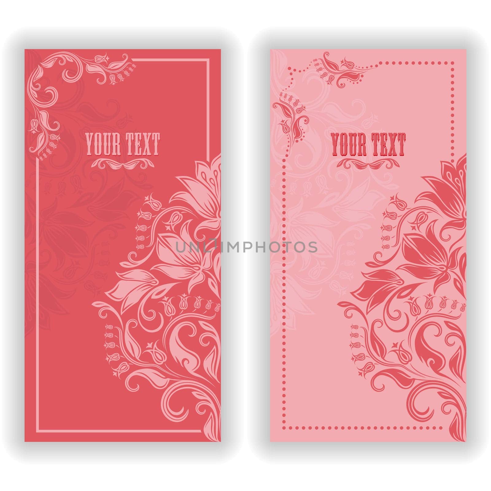 Template design for invitation with damask ornaments. Vector illustration in vintage style.
