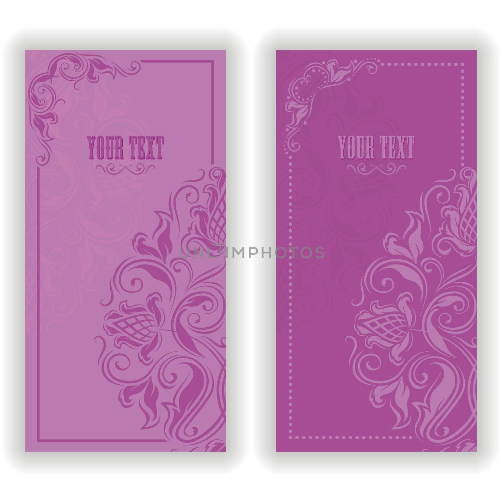 Template design for invitation with damask ornaments. Vector illustration in vintage style.