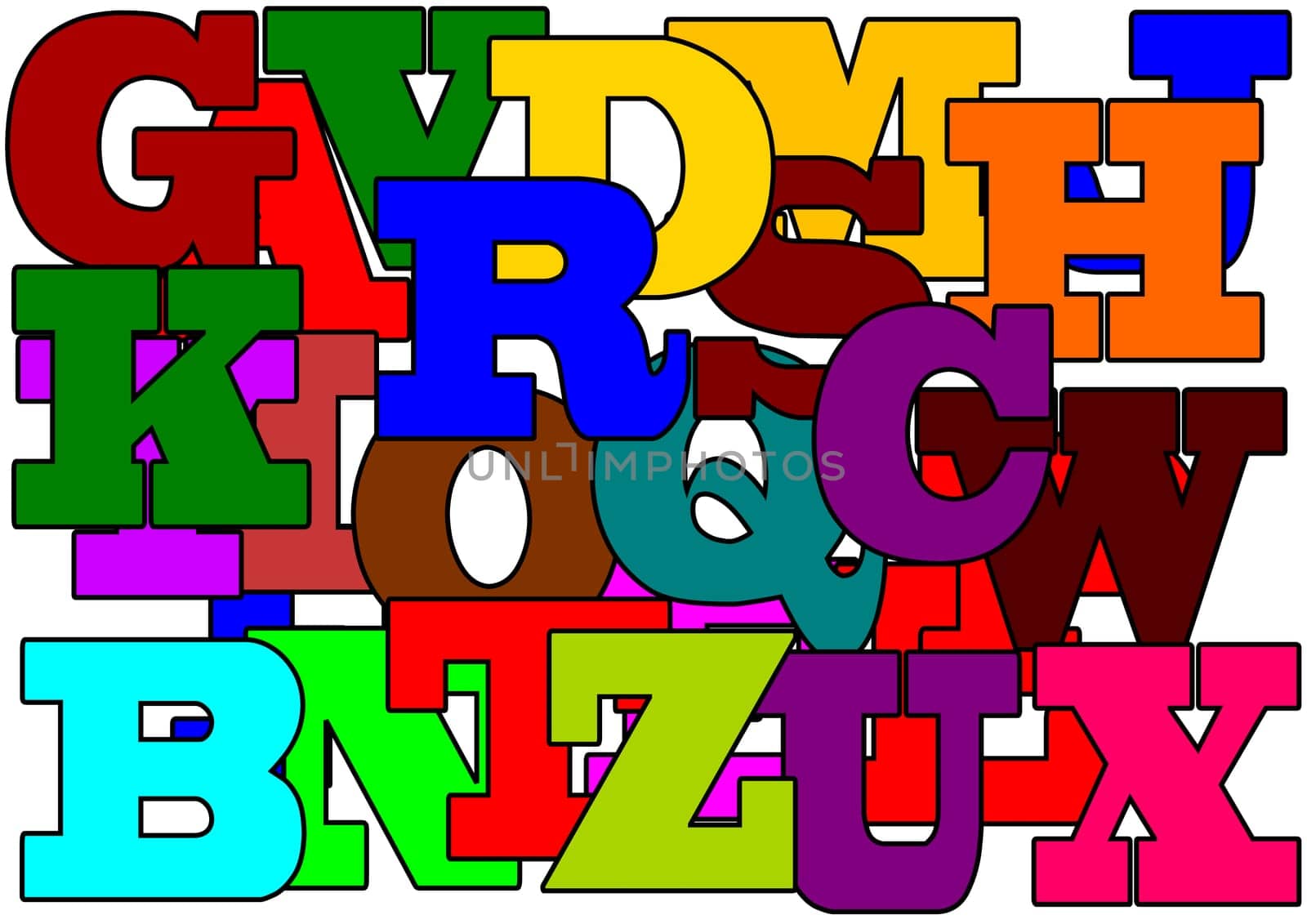 Many large colored letters as an illustration