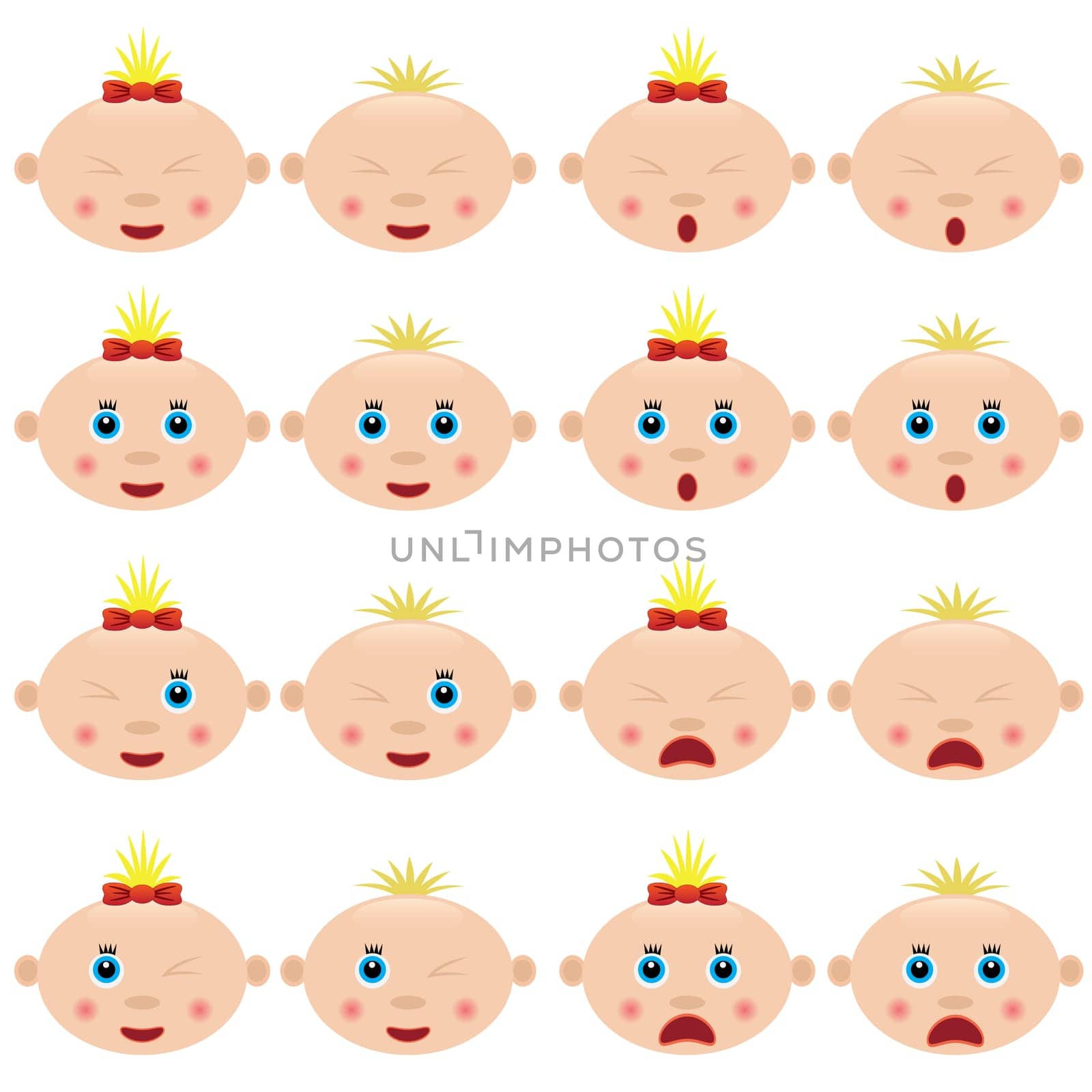 Set of cartoon children faces on the white background.