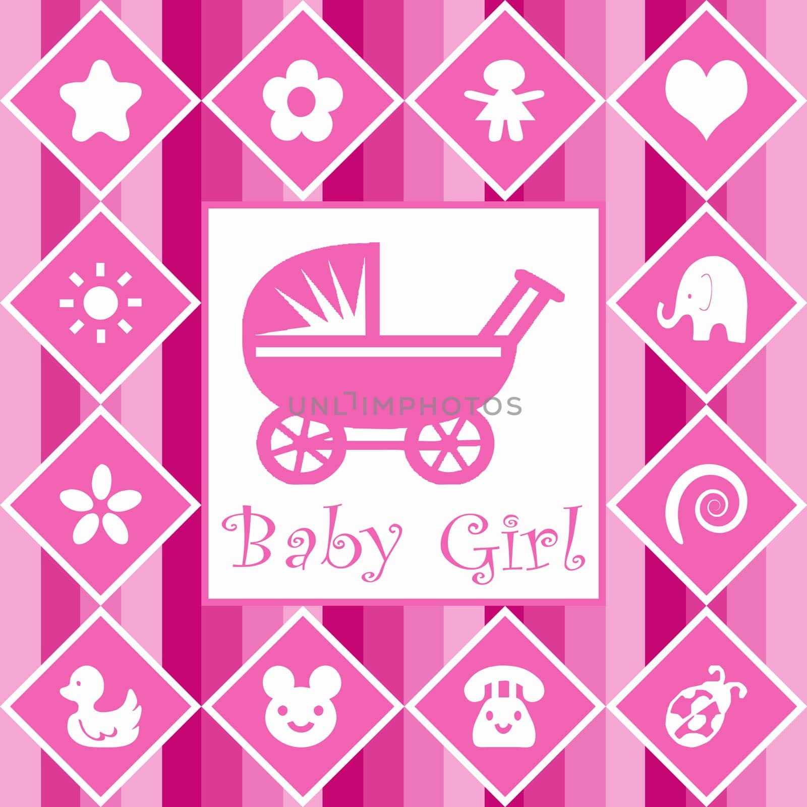 Baby girl announcement card in pink