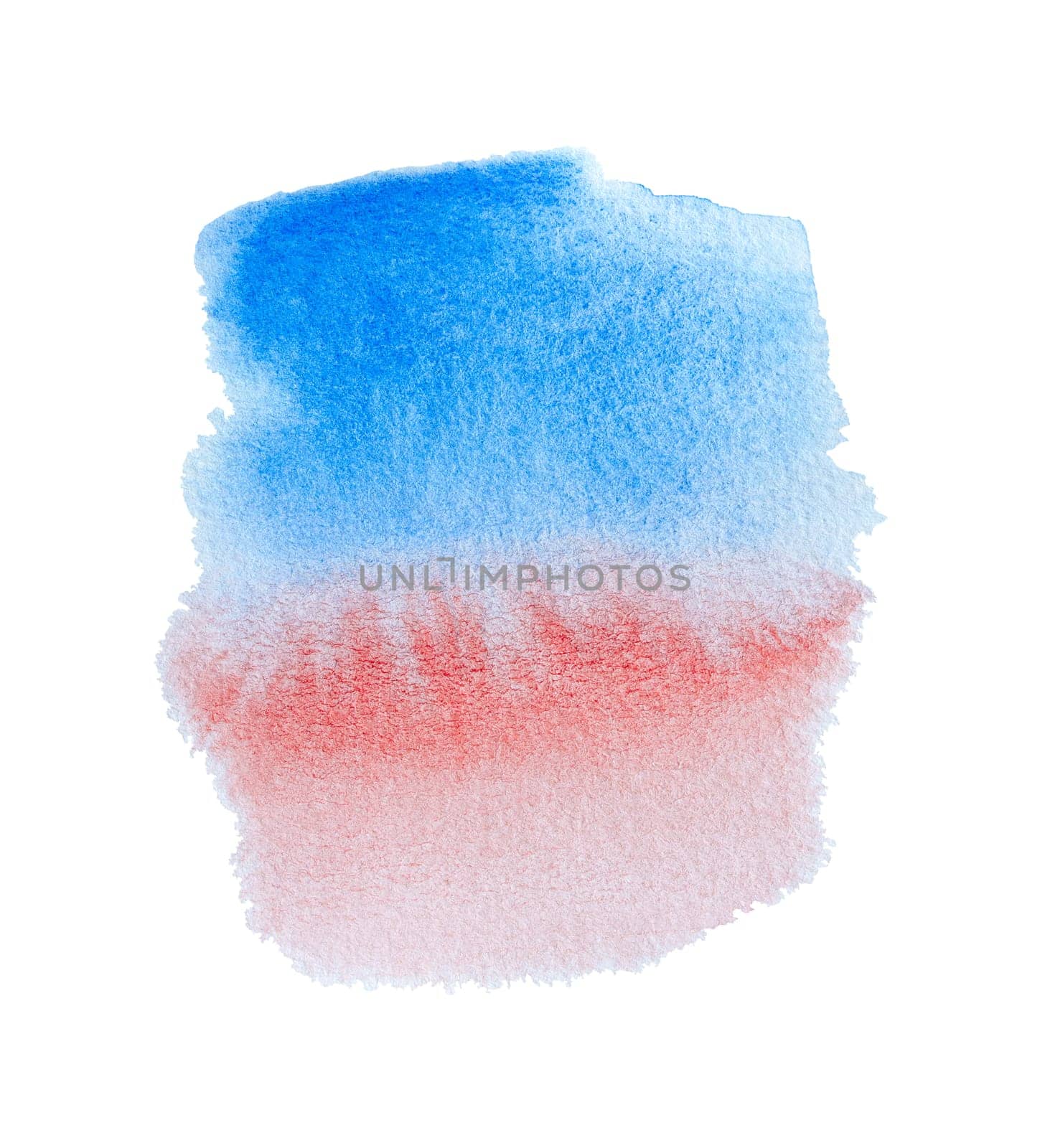 Bright watercolor blue-red stripe hand drawn isolated on white background