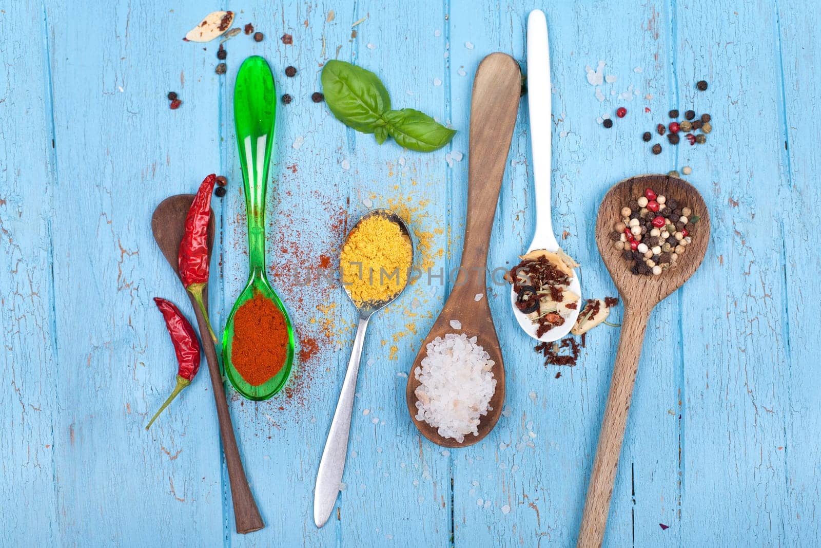 Spoon with spices and herbs