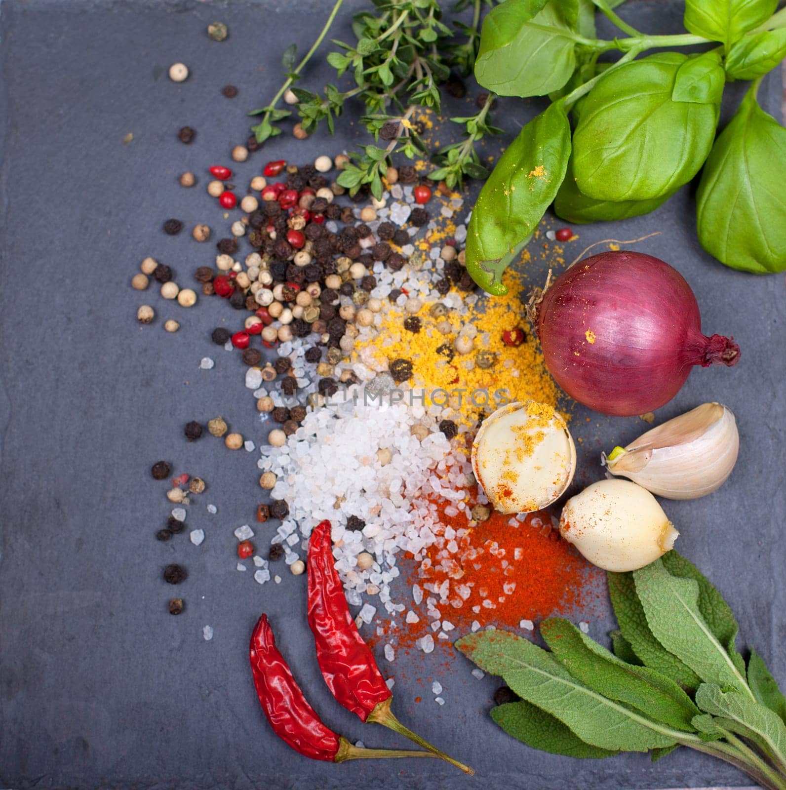 Spices on slate slab