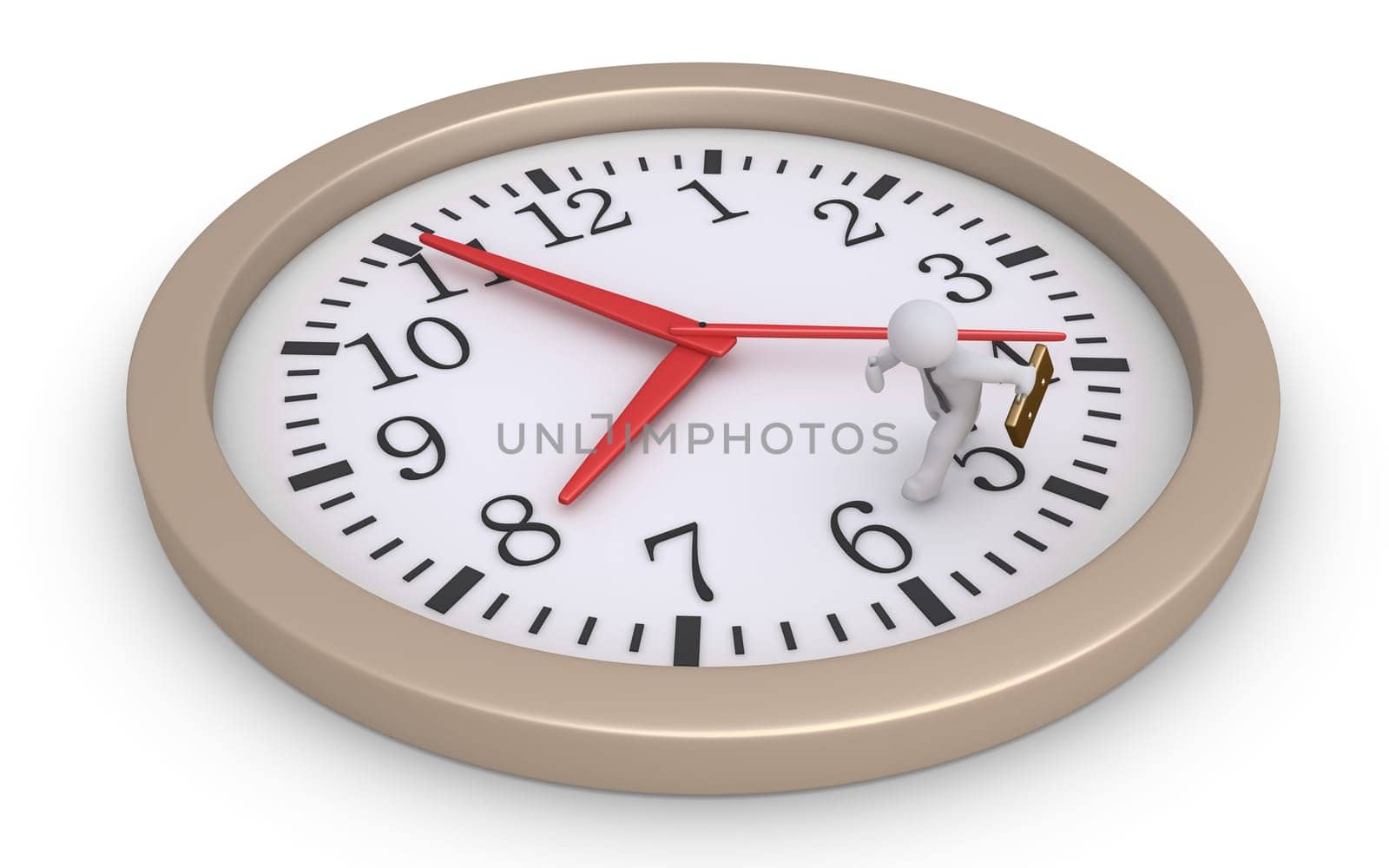 Businessman is running inside a round clock to catch the time
