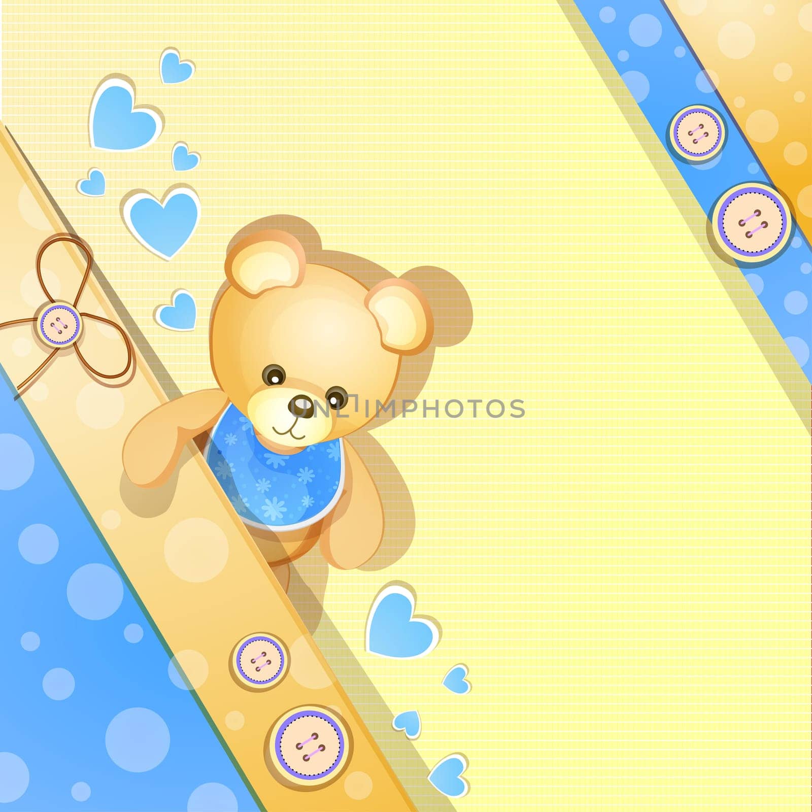 Blue baby shower card with cute teddy bear