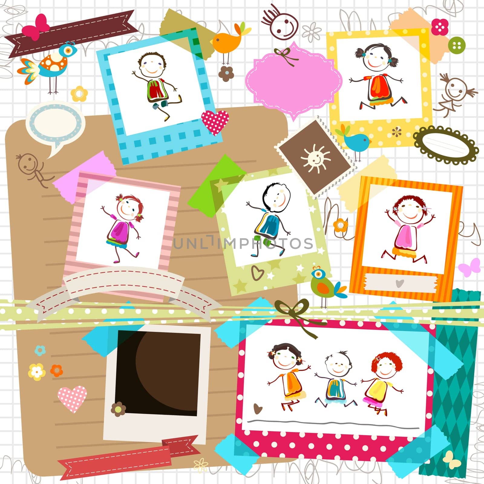 happy kids and photo frame