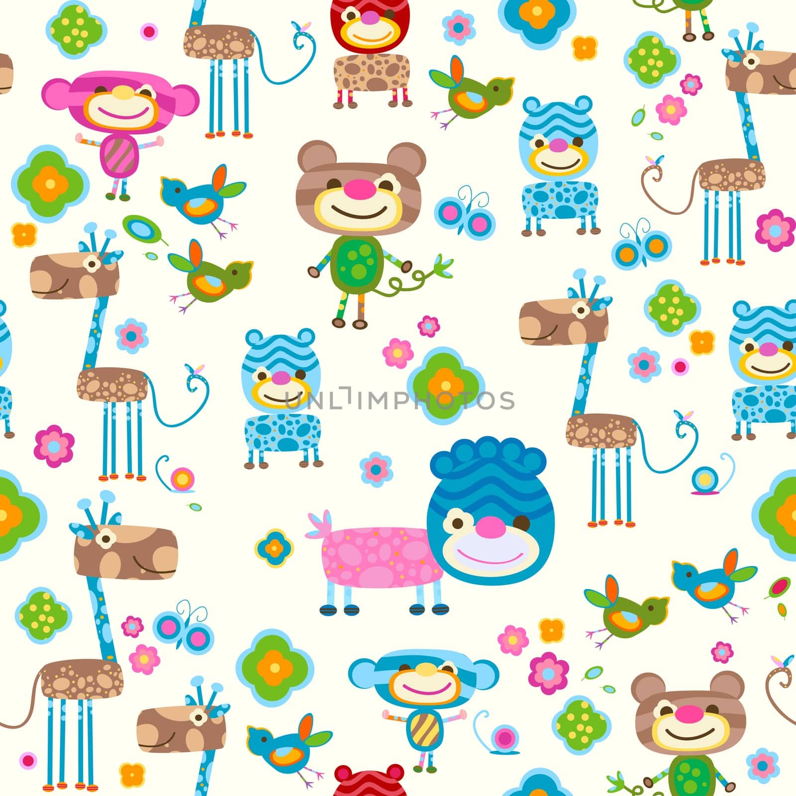 cute animals and flowers background