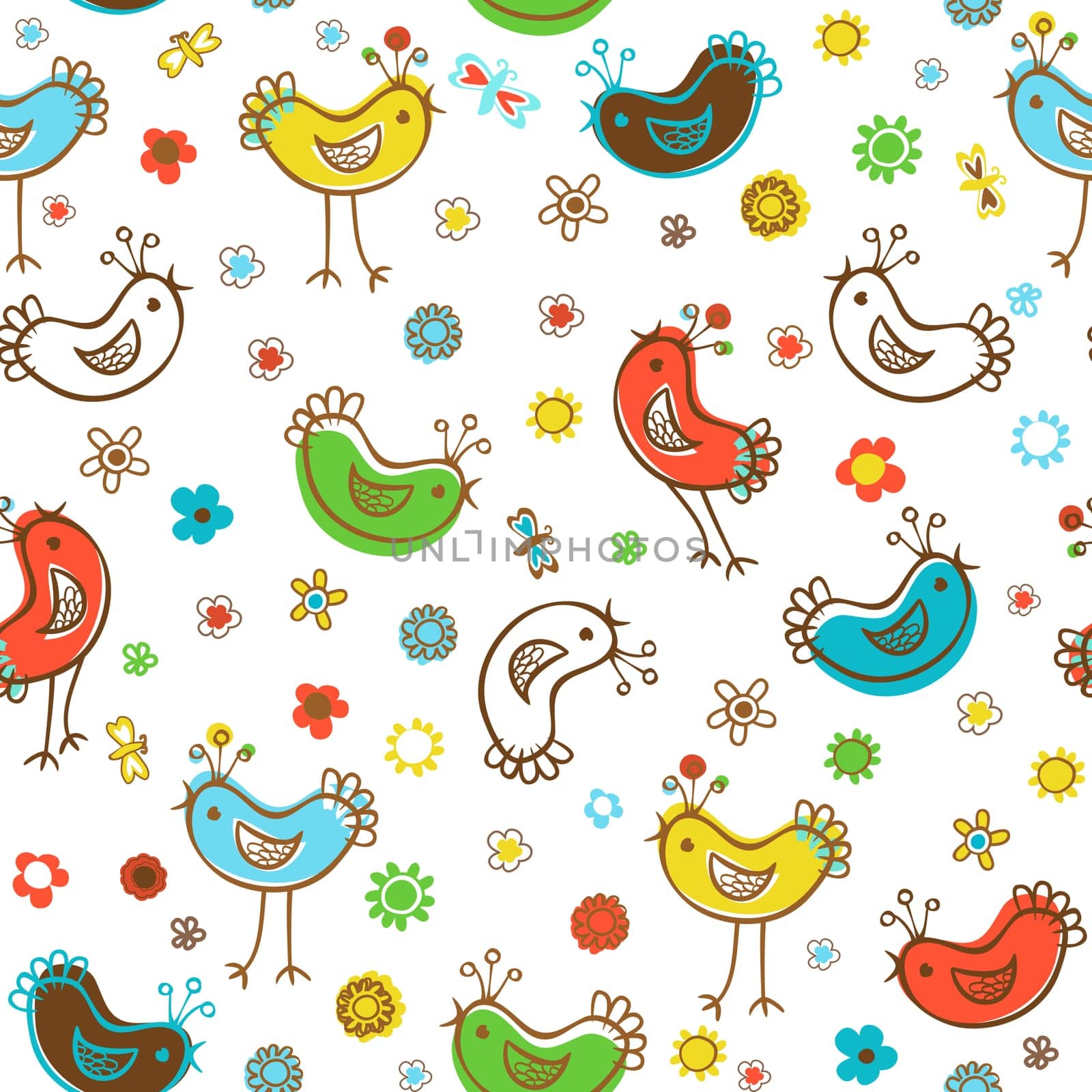 birds and flowers seamless pattern