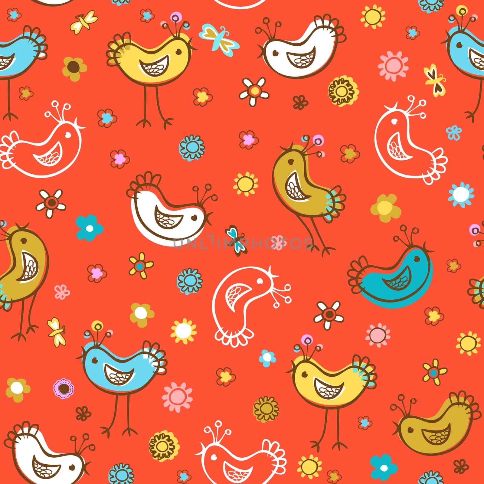 birds and flowers seamless pattern