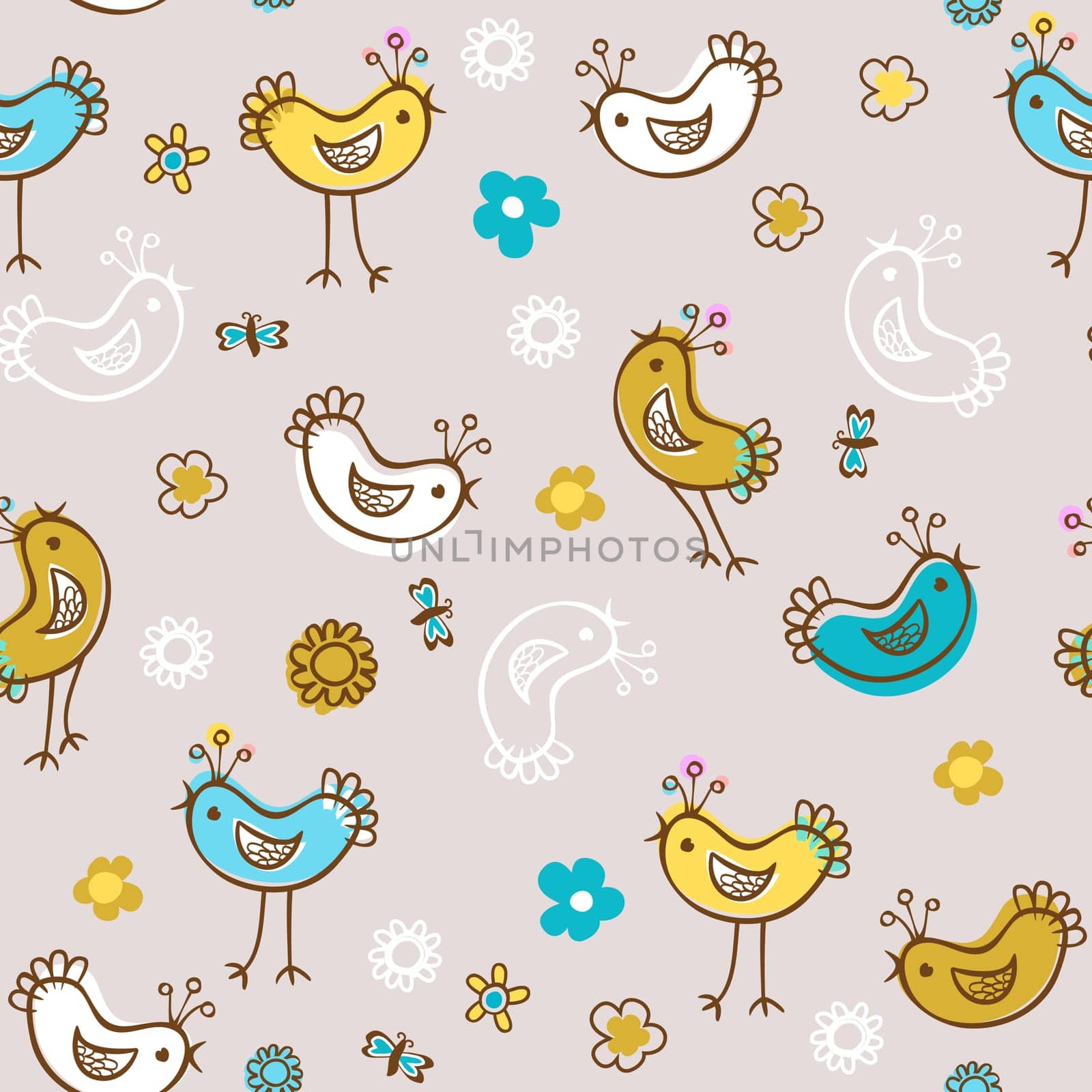birds and flowers seamless pattern