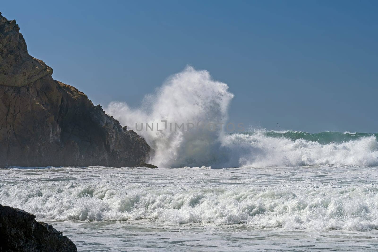 Crashing Waves on Coastal Rocks on Pfeiffer Beach in California
