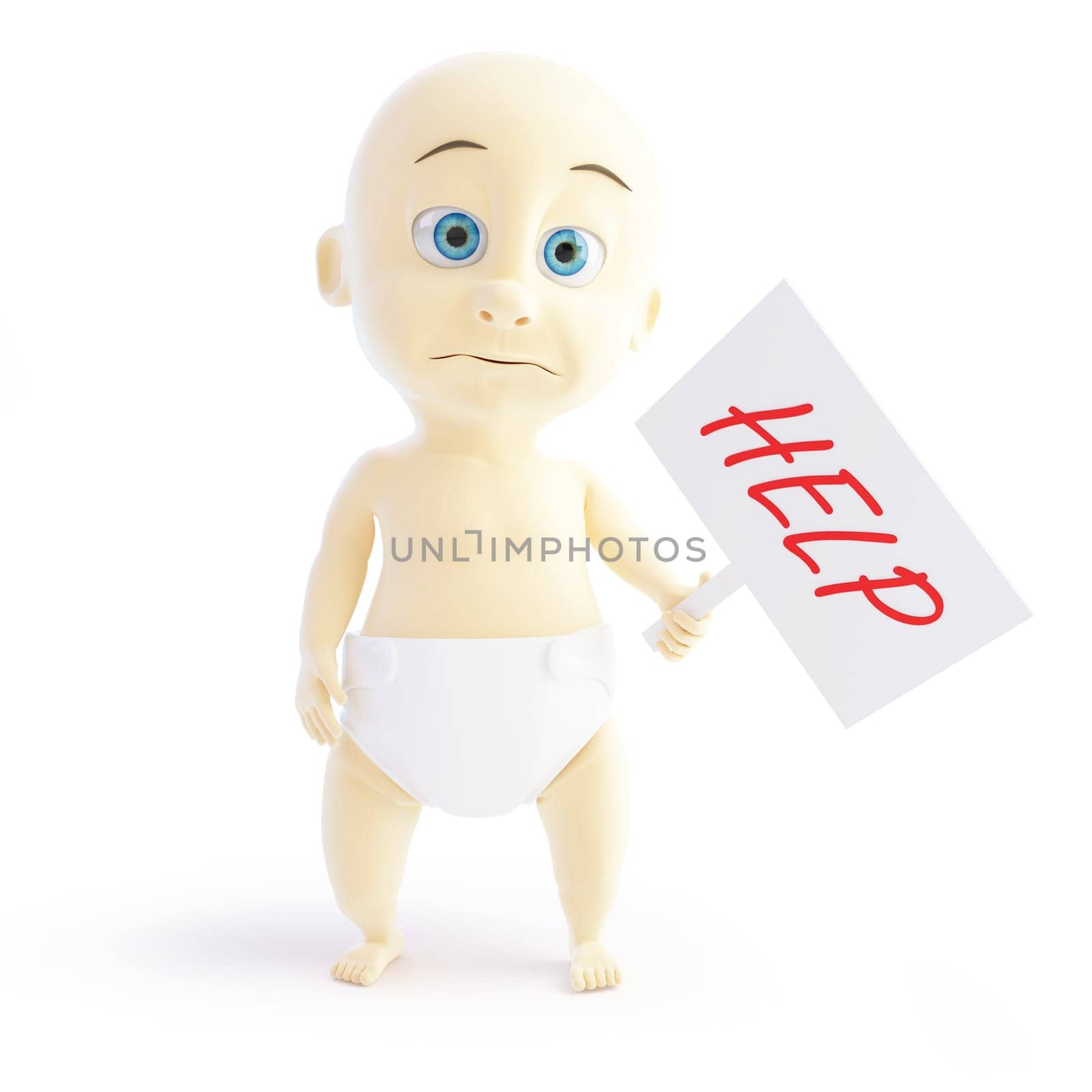 small child asking for help 3d Illustrations on a white background