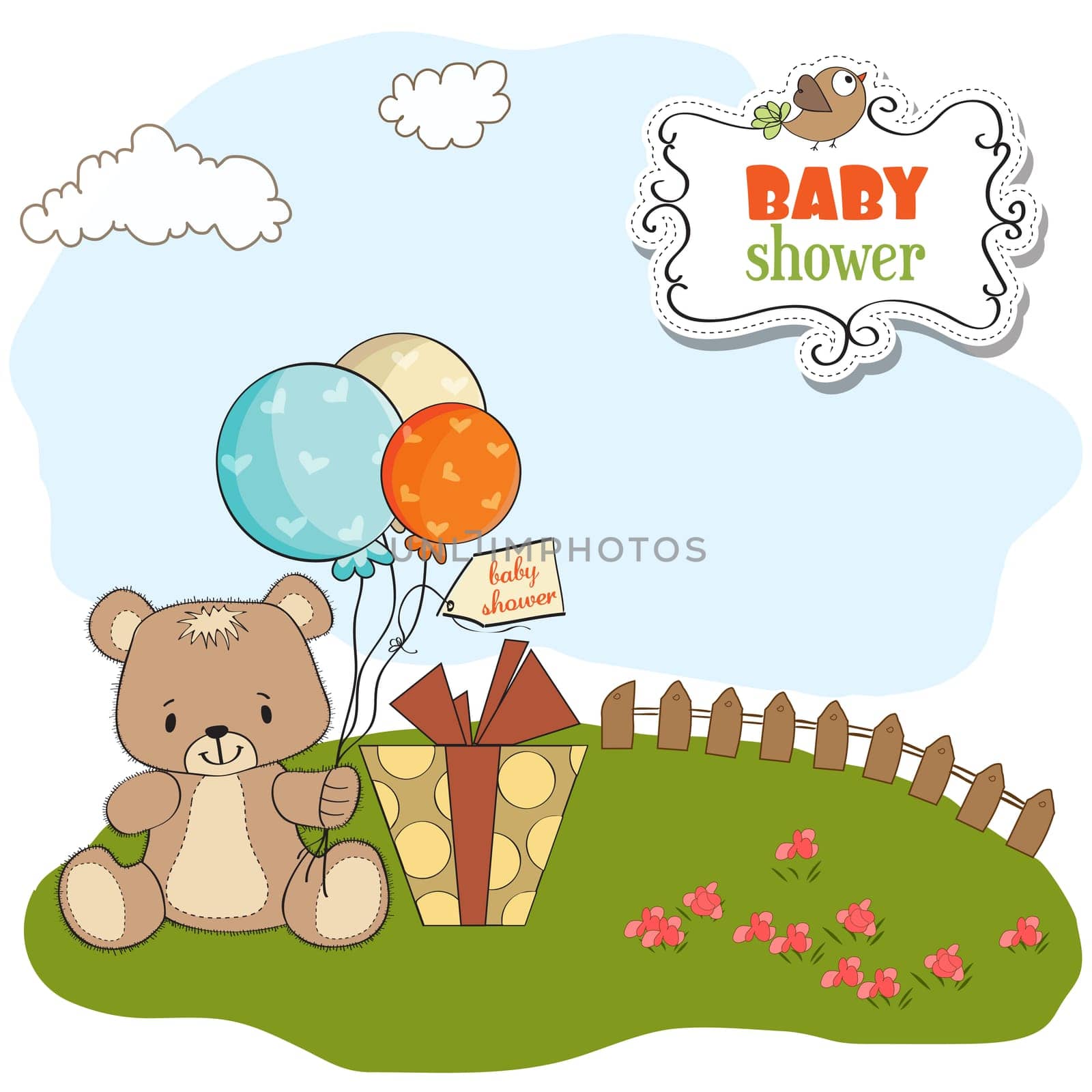baby shower card with cute teddy bear