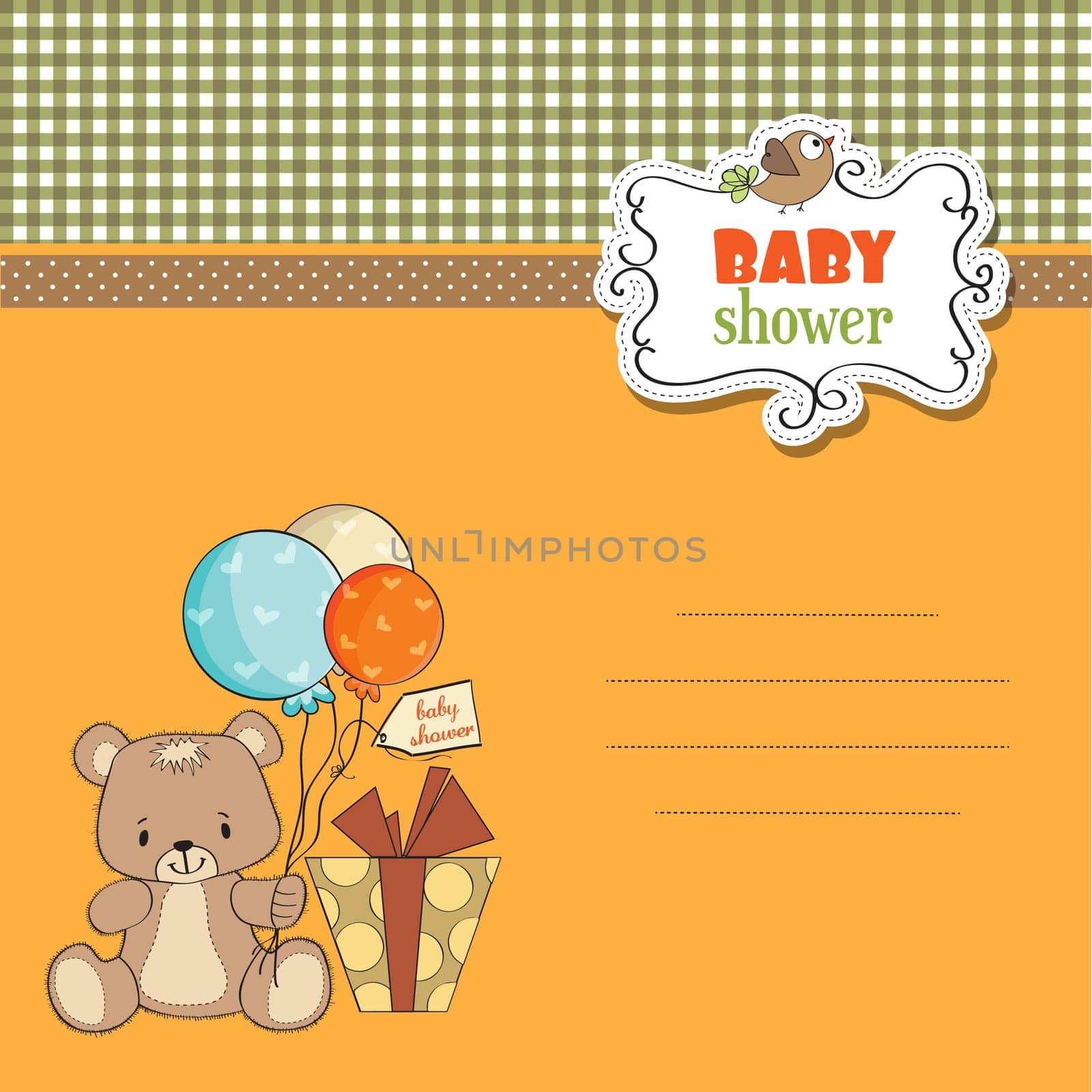 baby shower card with cute teddy bear