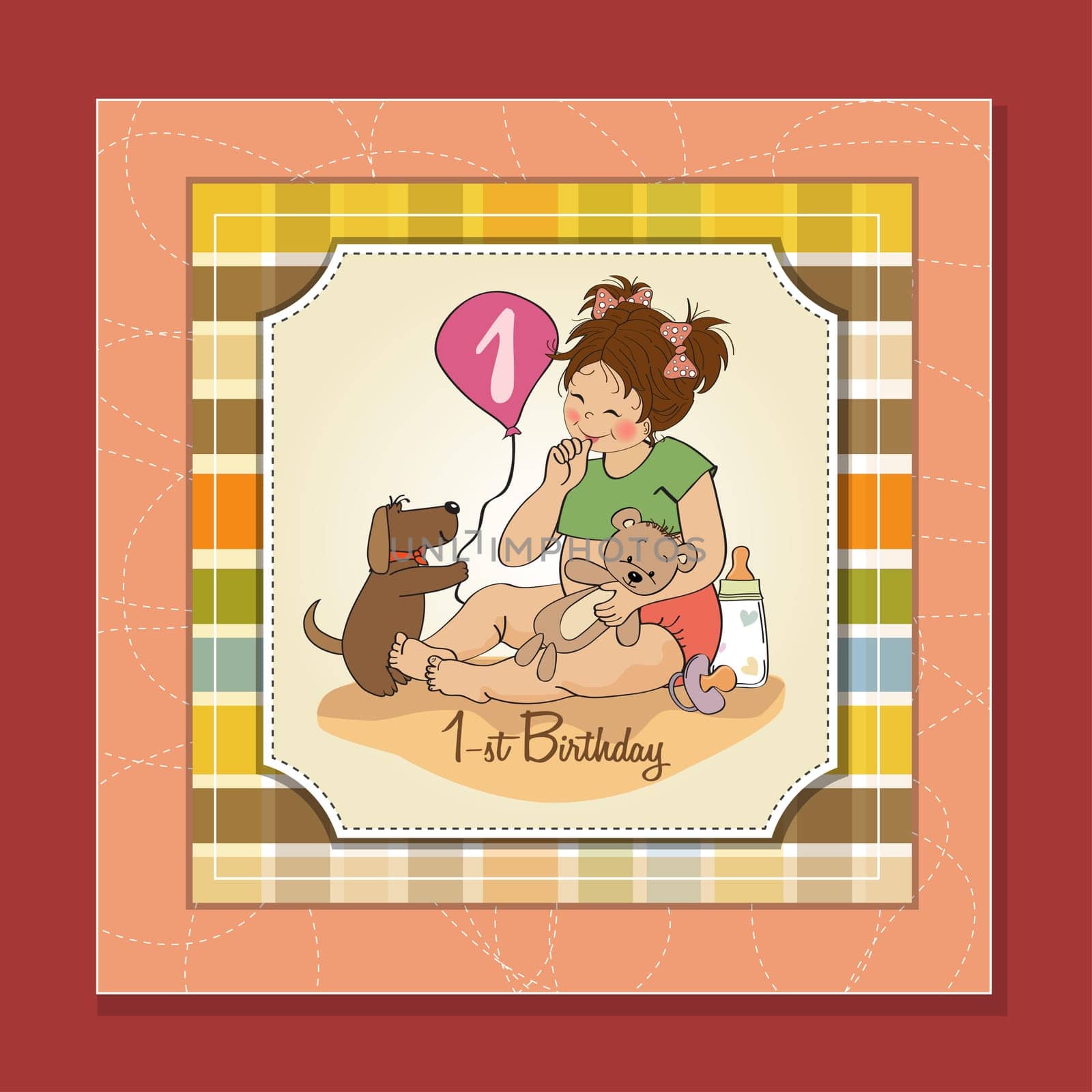 little girl at her first birthday, vector illustration