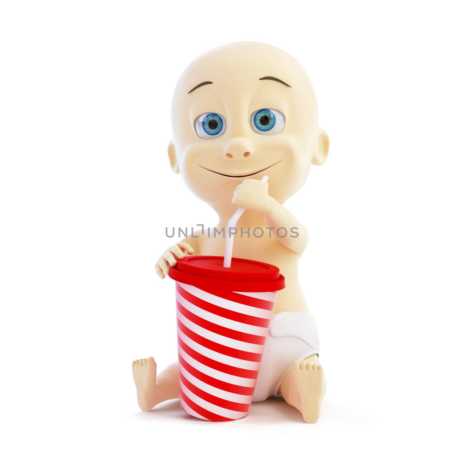 baby drinking soda on a white background