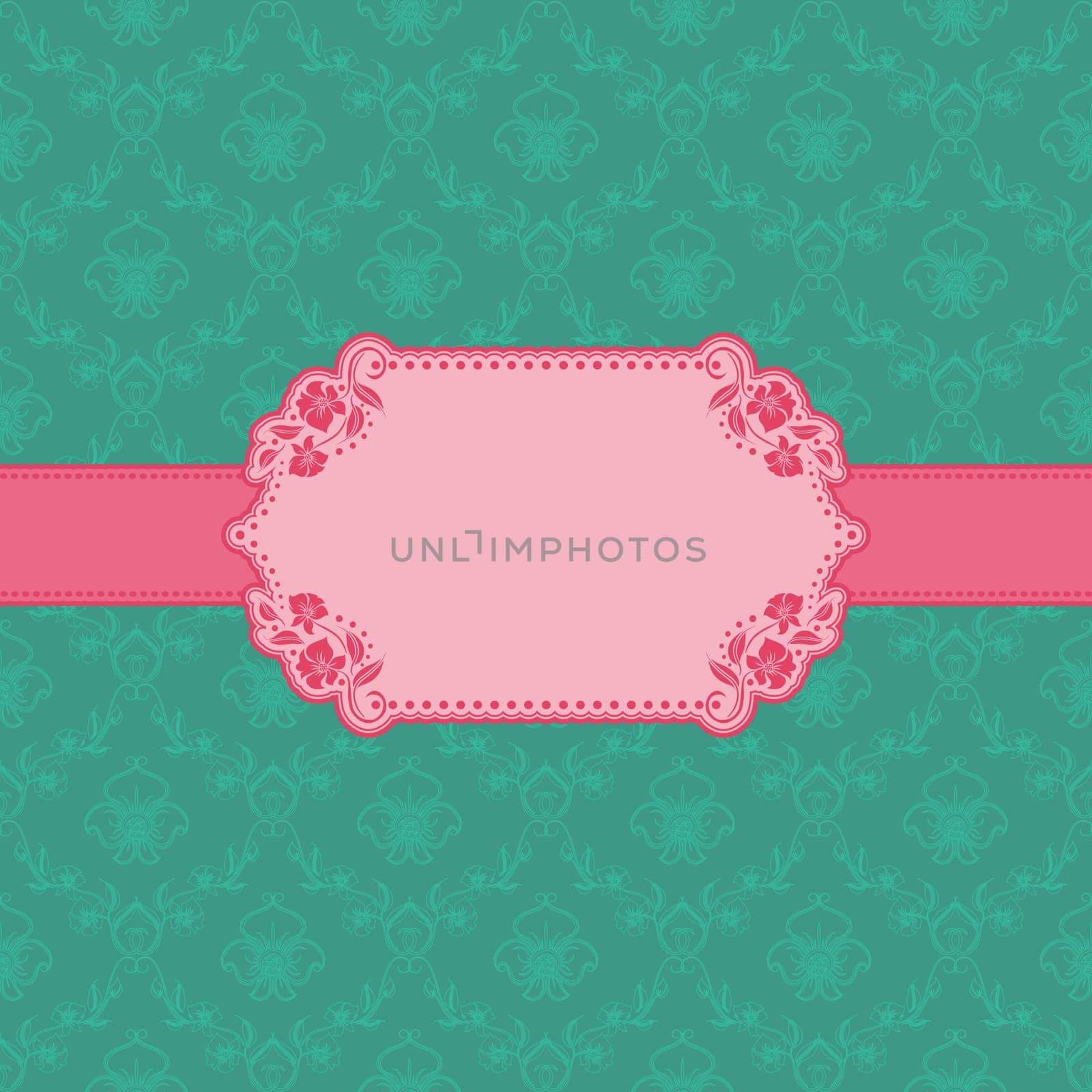 Vector template frame design for greeting card . Background - seamless pattern.