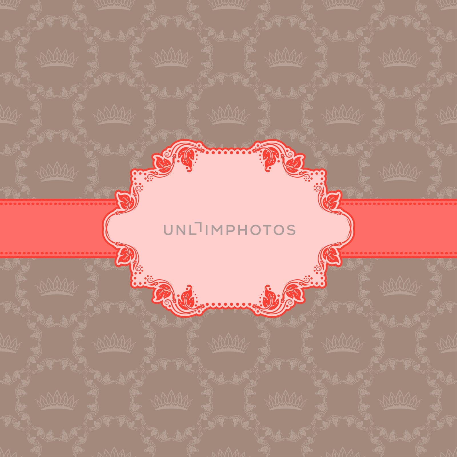 Vector template frame design for greeting card . Background - seamless pattern.