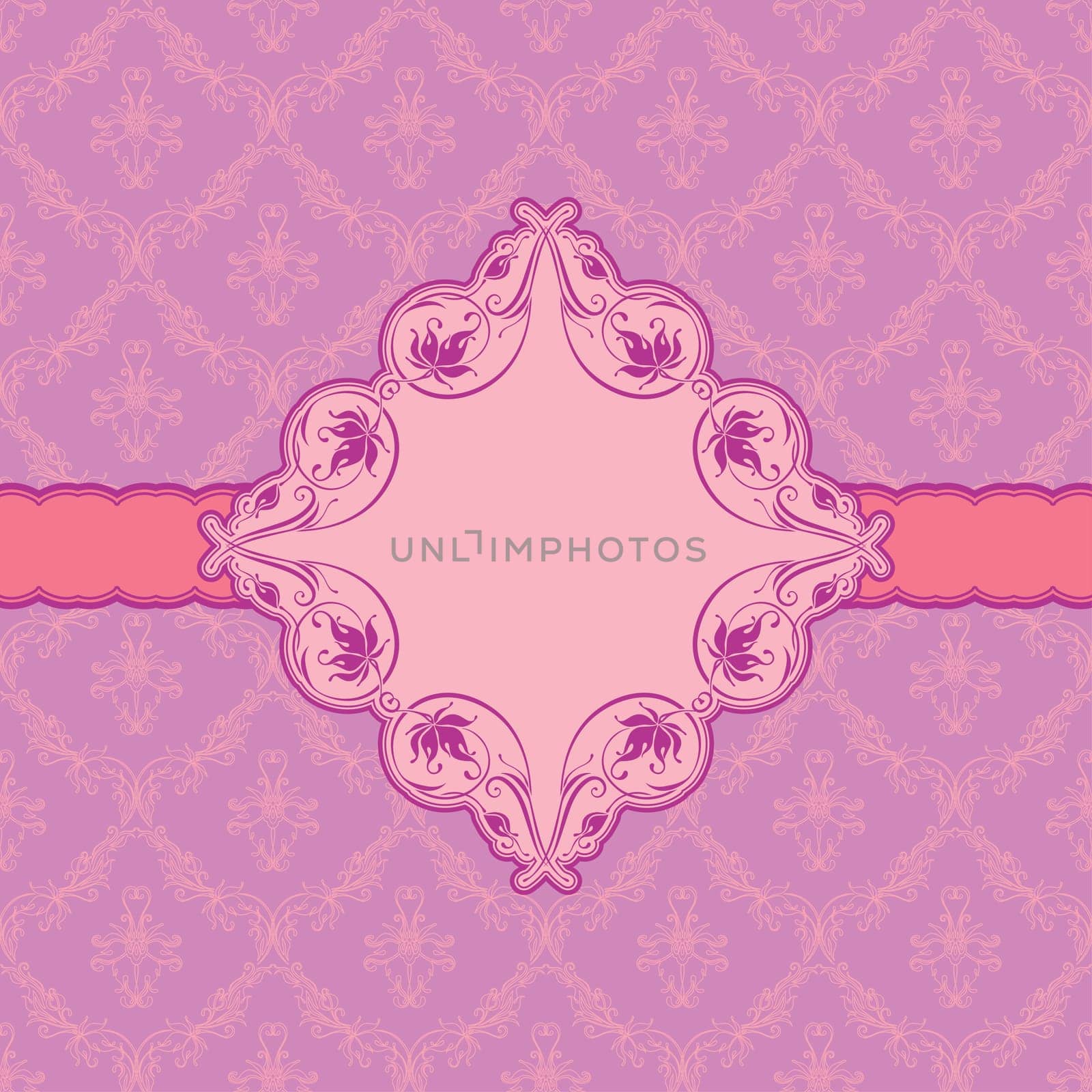 Vector template frame design for greeting card . Background - seamless pattern.