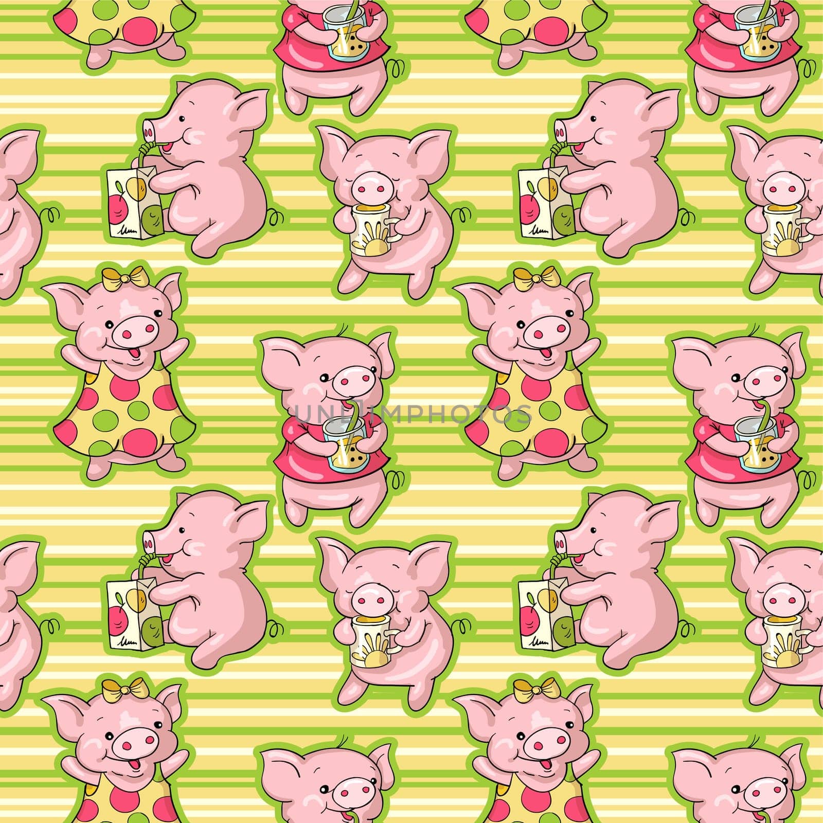 Seamless pattern - funny cartoon  pigs