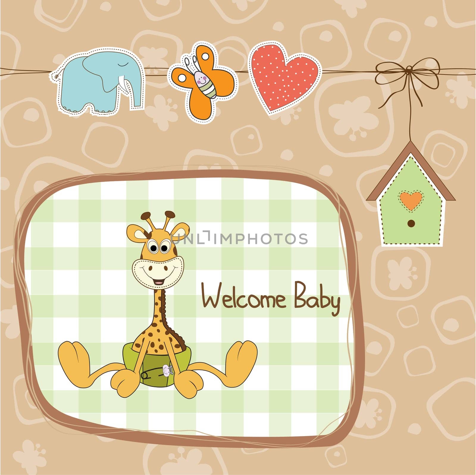 baby shower card with baby giraffe, vector illustration