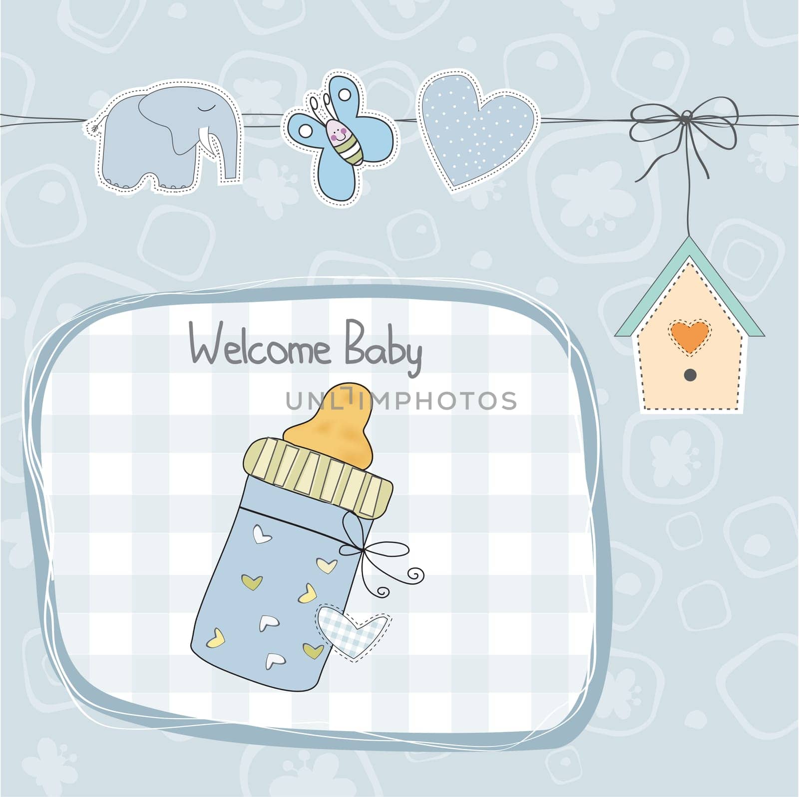 baby boyl shower card with milk bottle, illustration in vector format