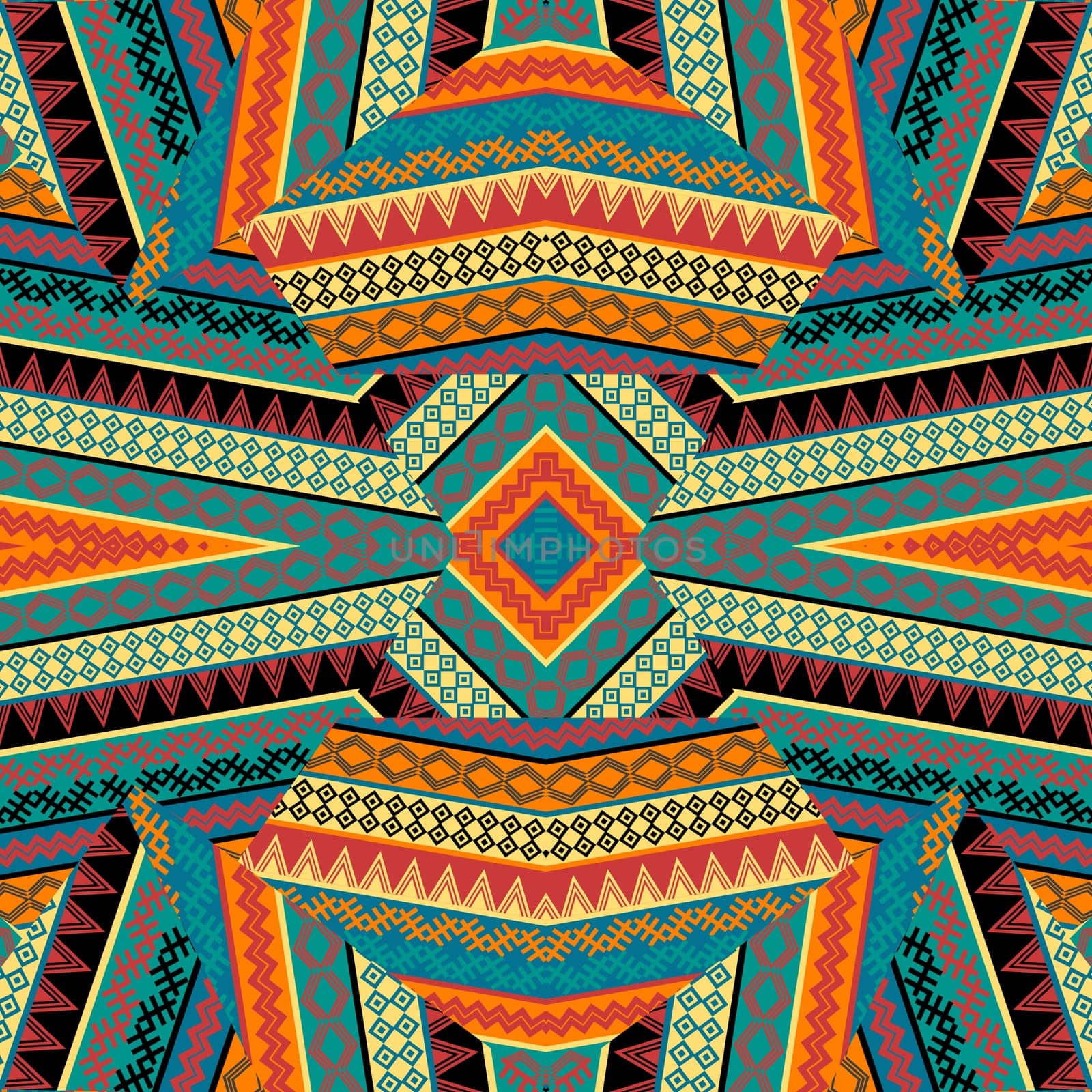 Geometric colorful pattern with ethnic motifs