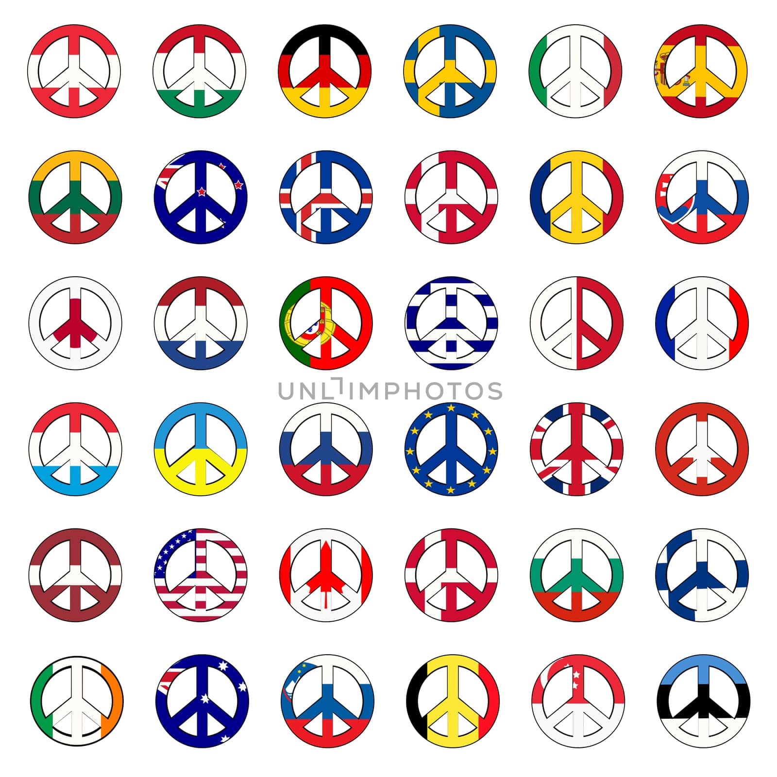 Peace sign with flags of different countries from the  world