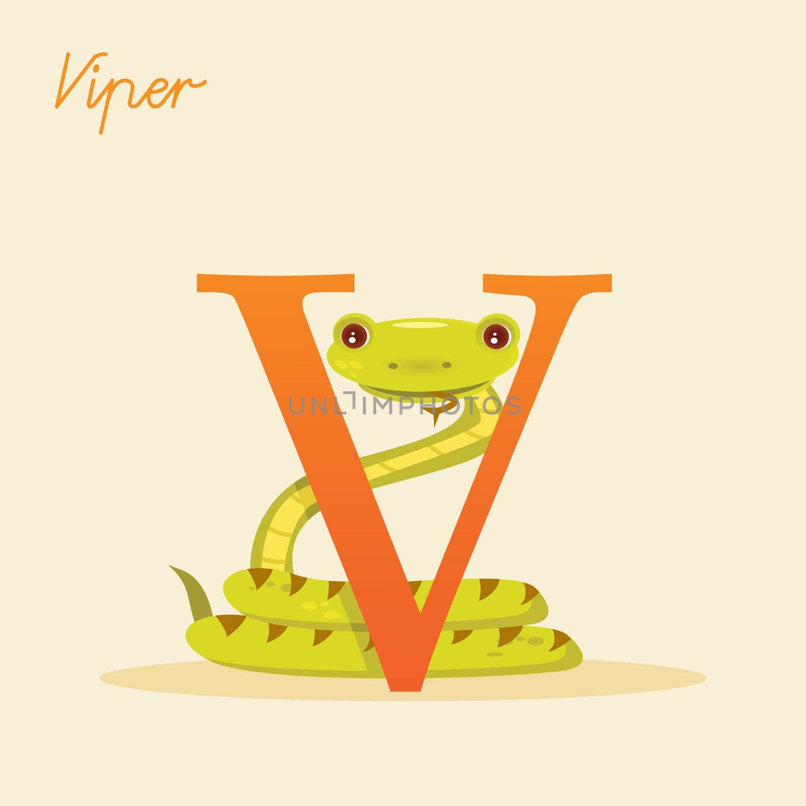 Animal alphabet with viper,  vector illustration