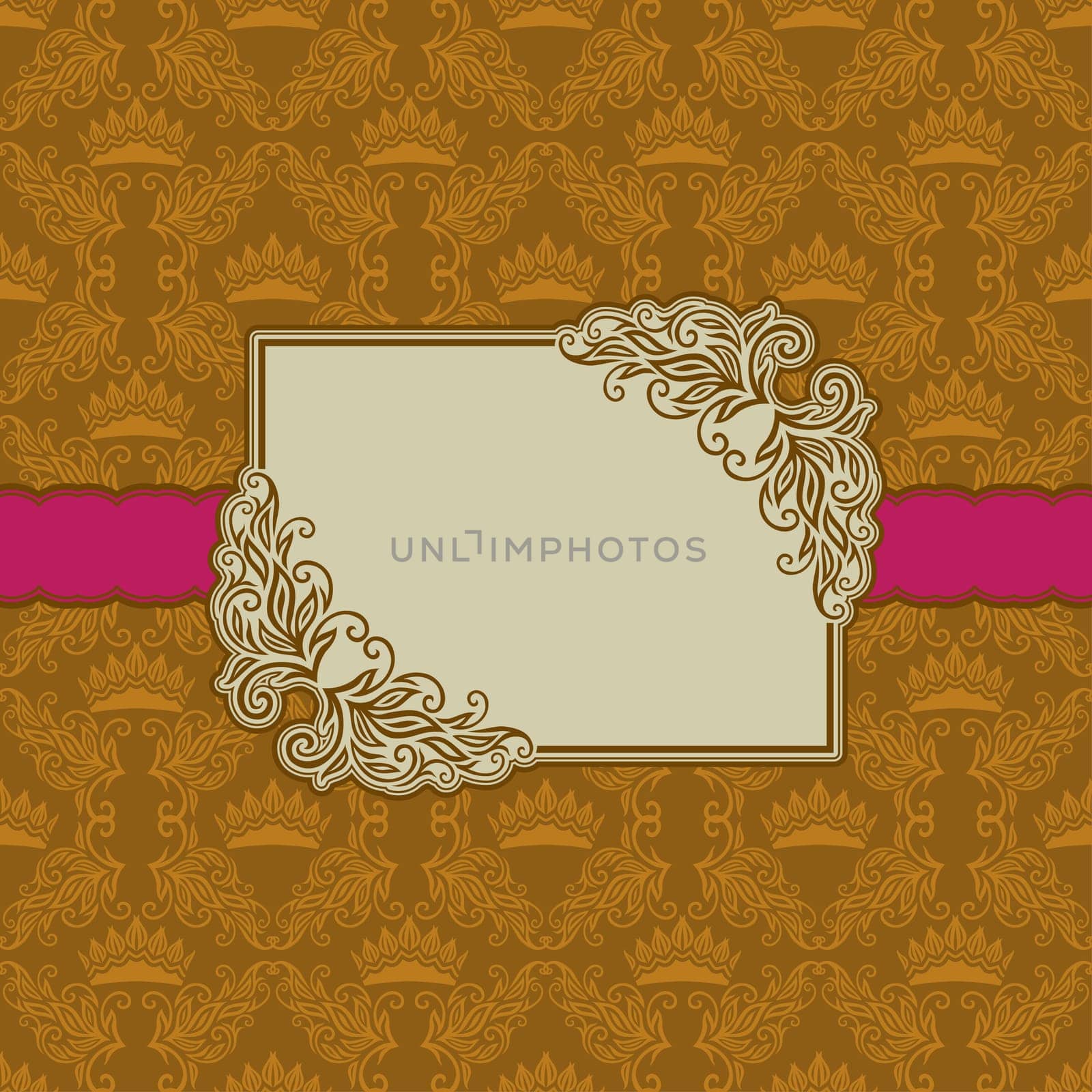 Vector template frame design for greeting card . Background - seamless pattern.