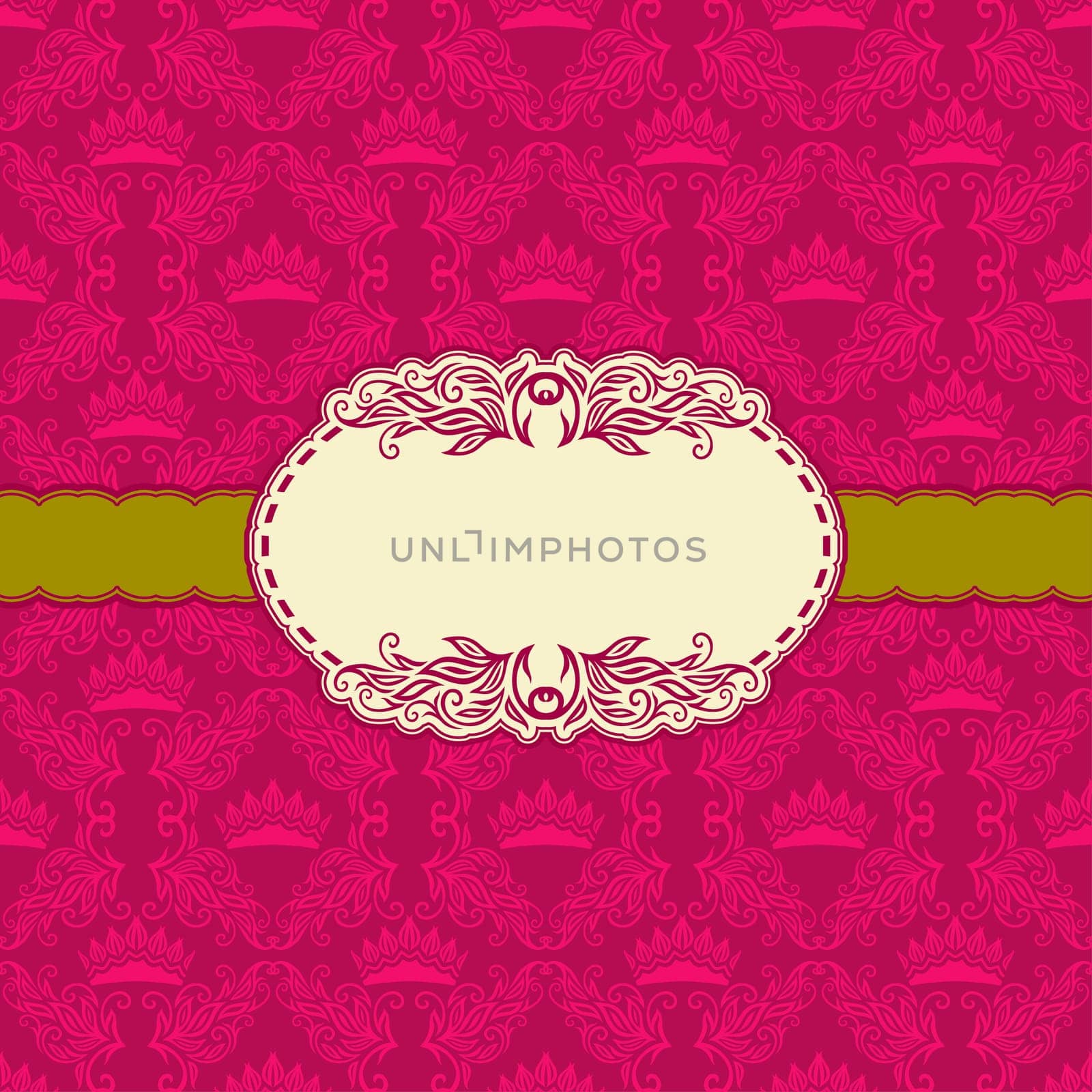 Vector template frame design for greeting card . Background - seamless pattern.