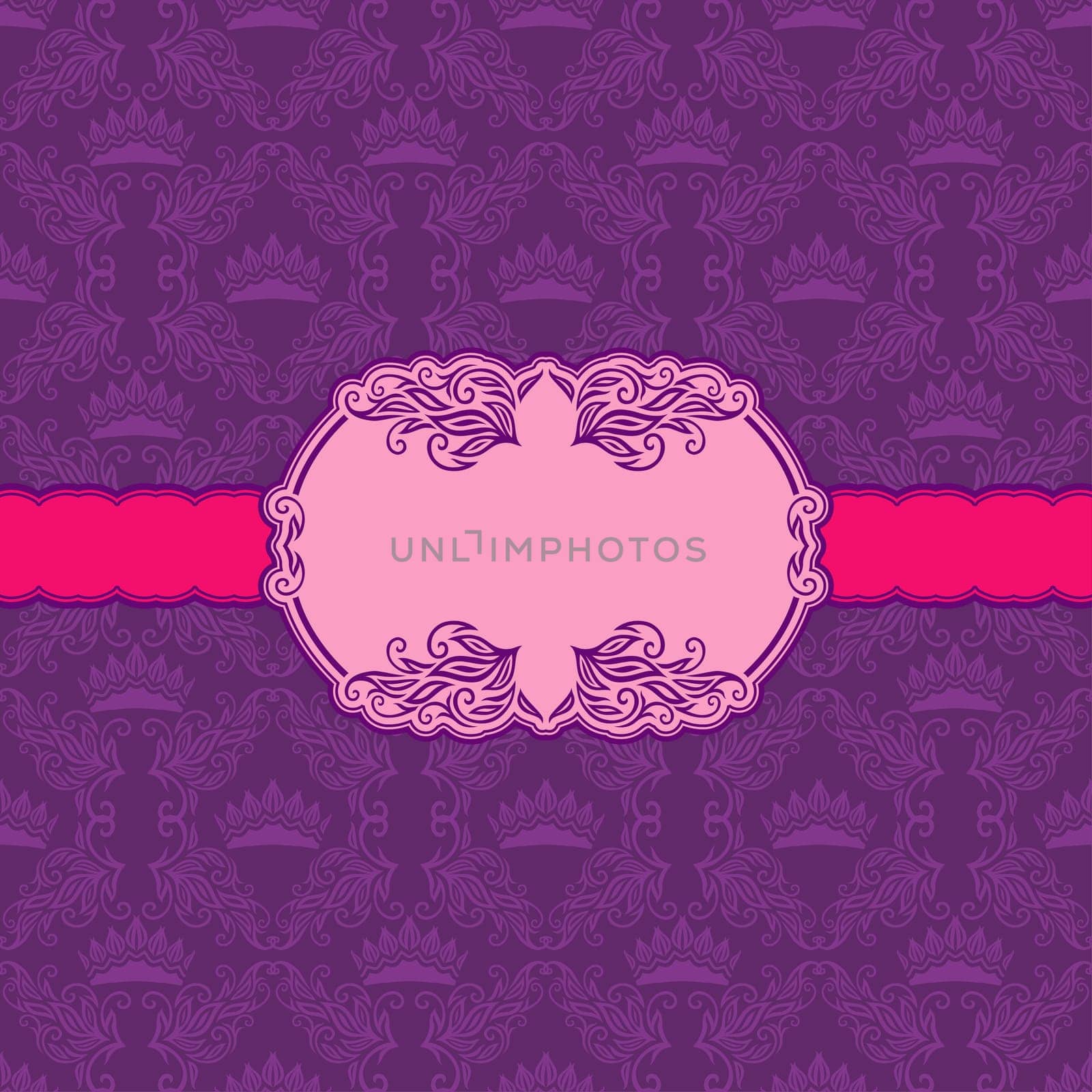 Vector template frame design for greeting card . Background - seamless pattern.