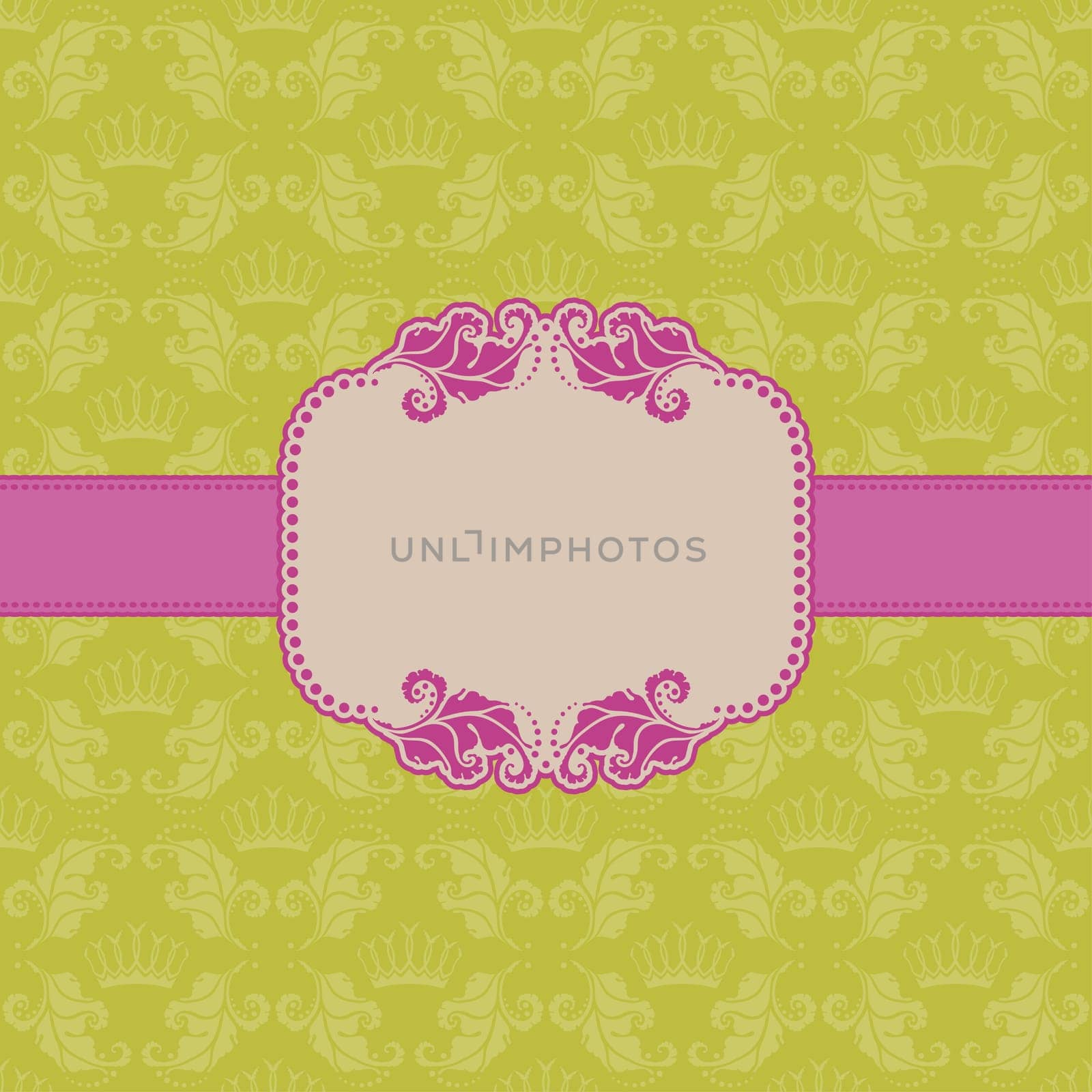 Vector template frame design for greeting card . Background - seamless pattern.
