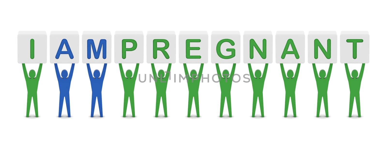 Men holding the phrase i am pregnant. Concept 3D illustration.
