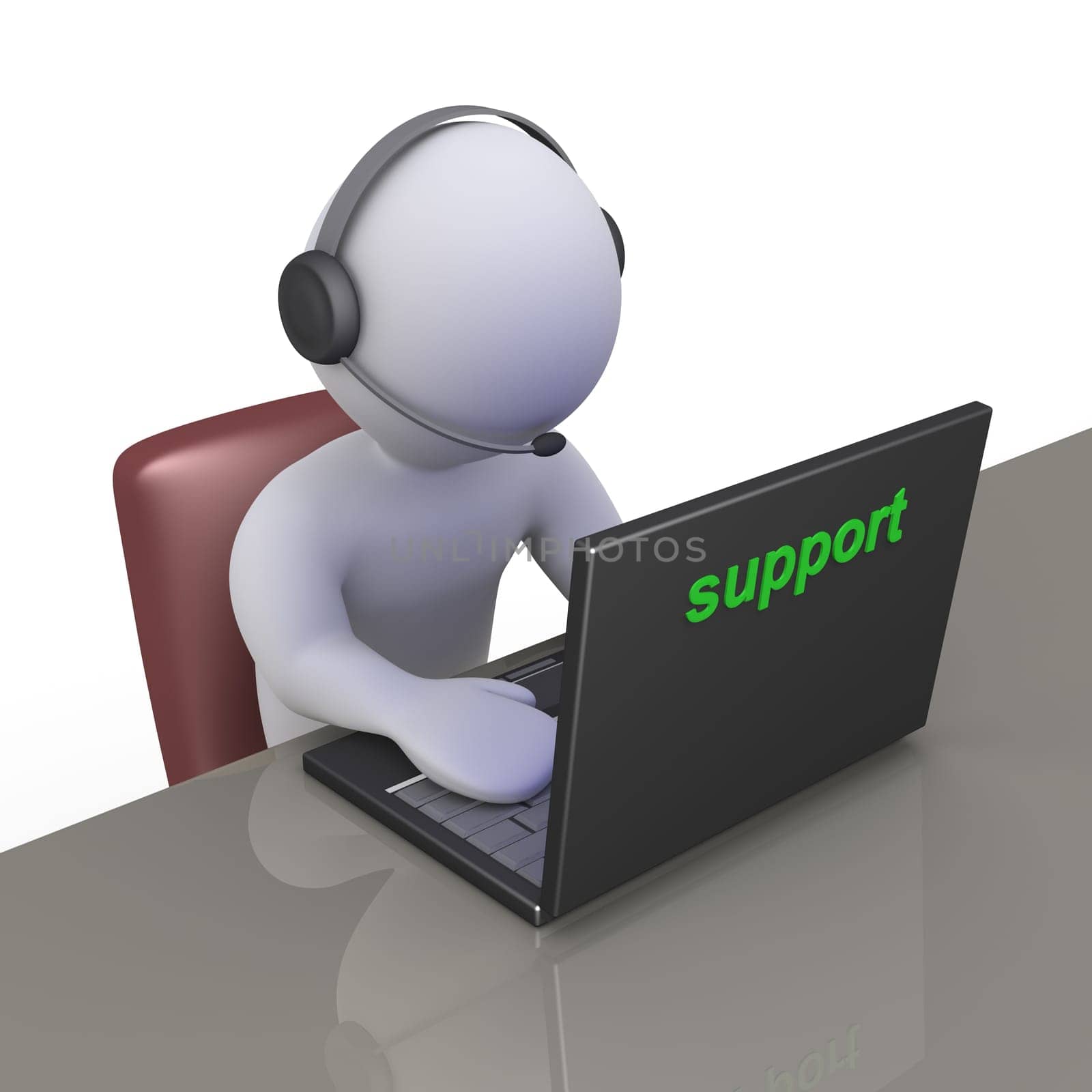 Person as an operator with a laptop is providing support