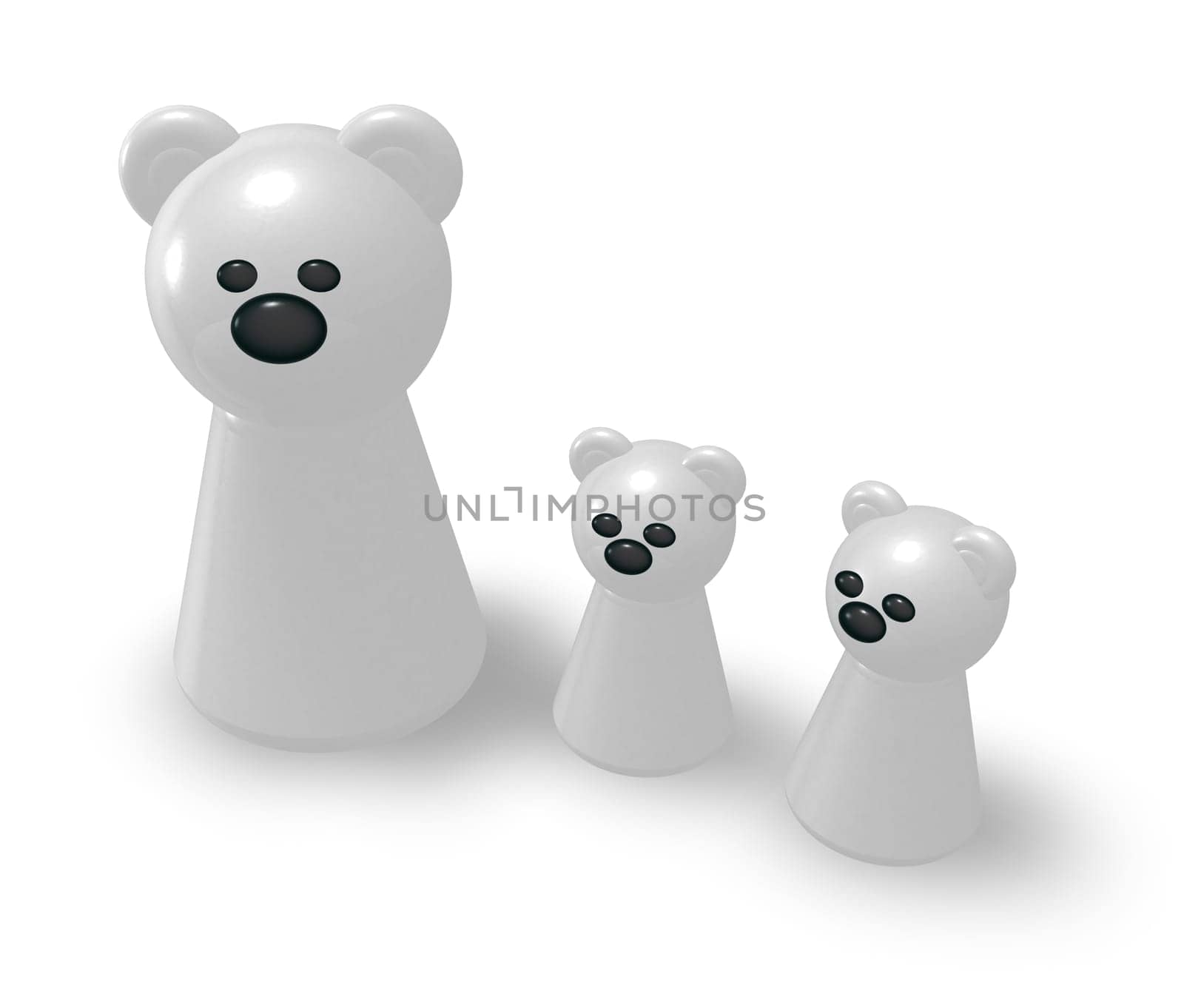 polar bear family on white background - 3d illustration
