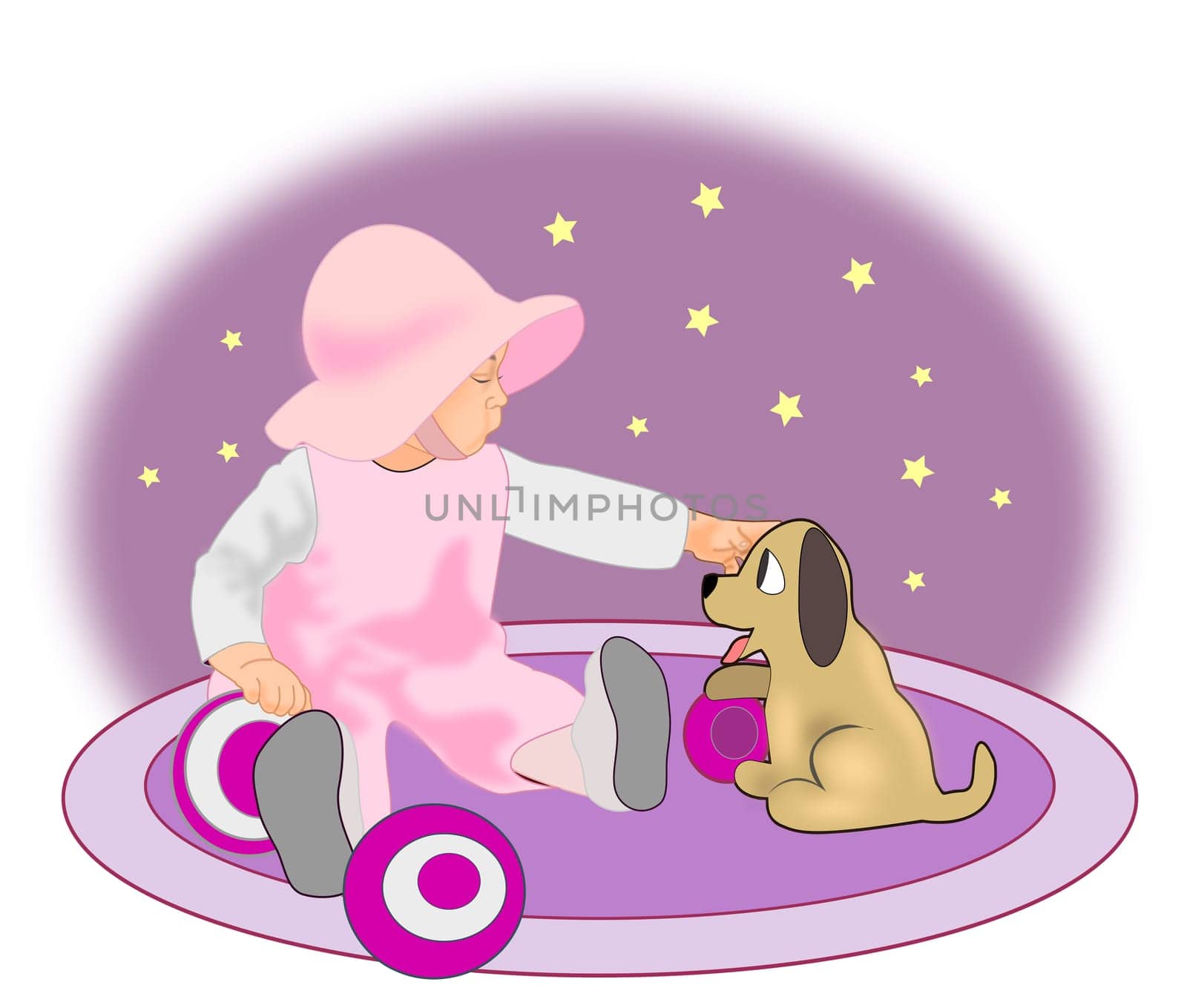 A little girl playing with a small puppy