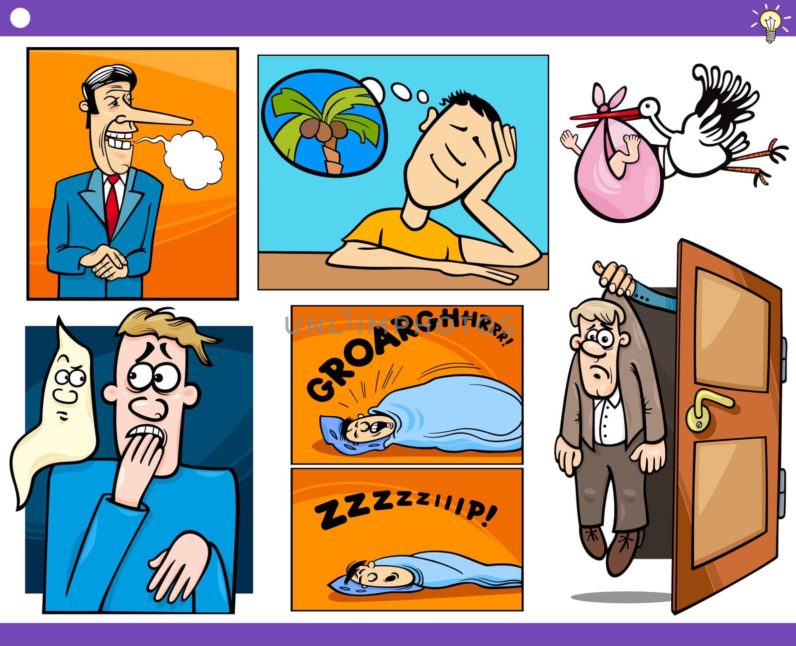 Illustration Set of Humorous Cartoon Concepts or Ideas and Metaphors with Funny Characters
