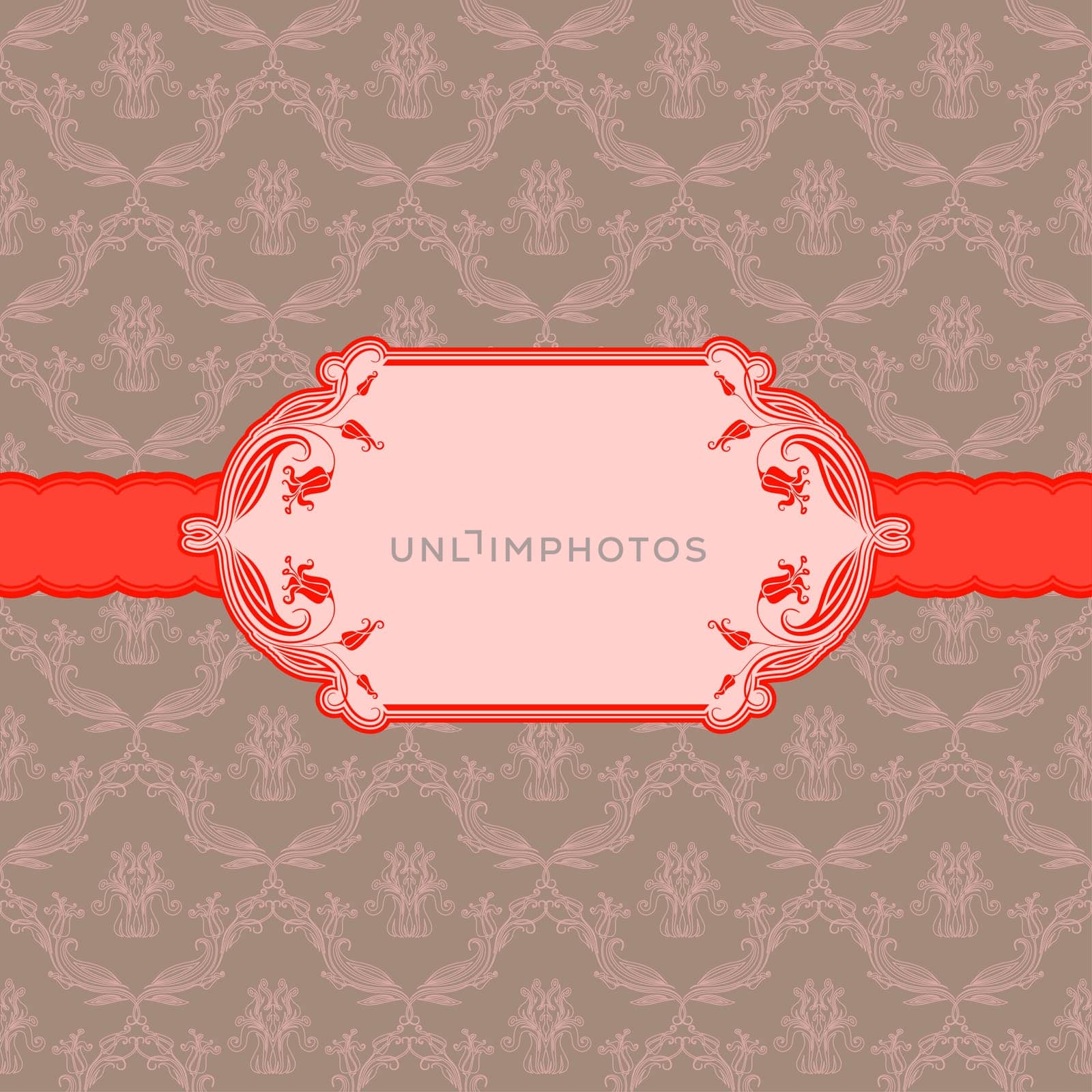 Vector template frame design for greeting card . Background - seamless pattern.