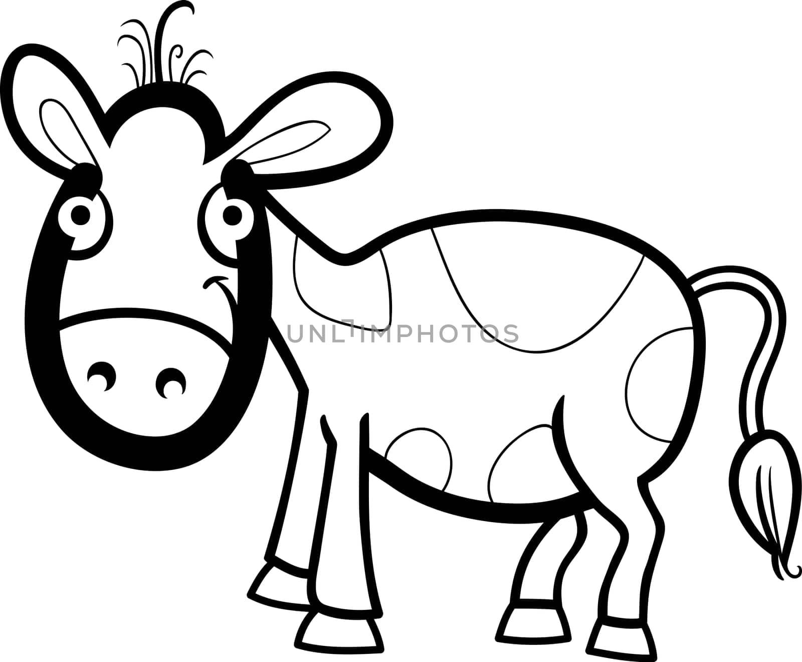 Black and White Cartoon Illustration of Cute Calf Baby Farm Animal for Coloring Book